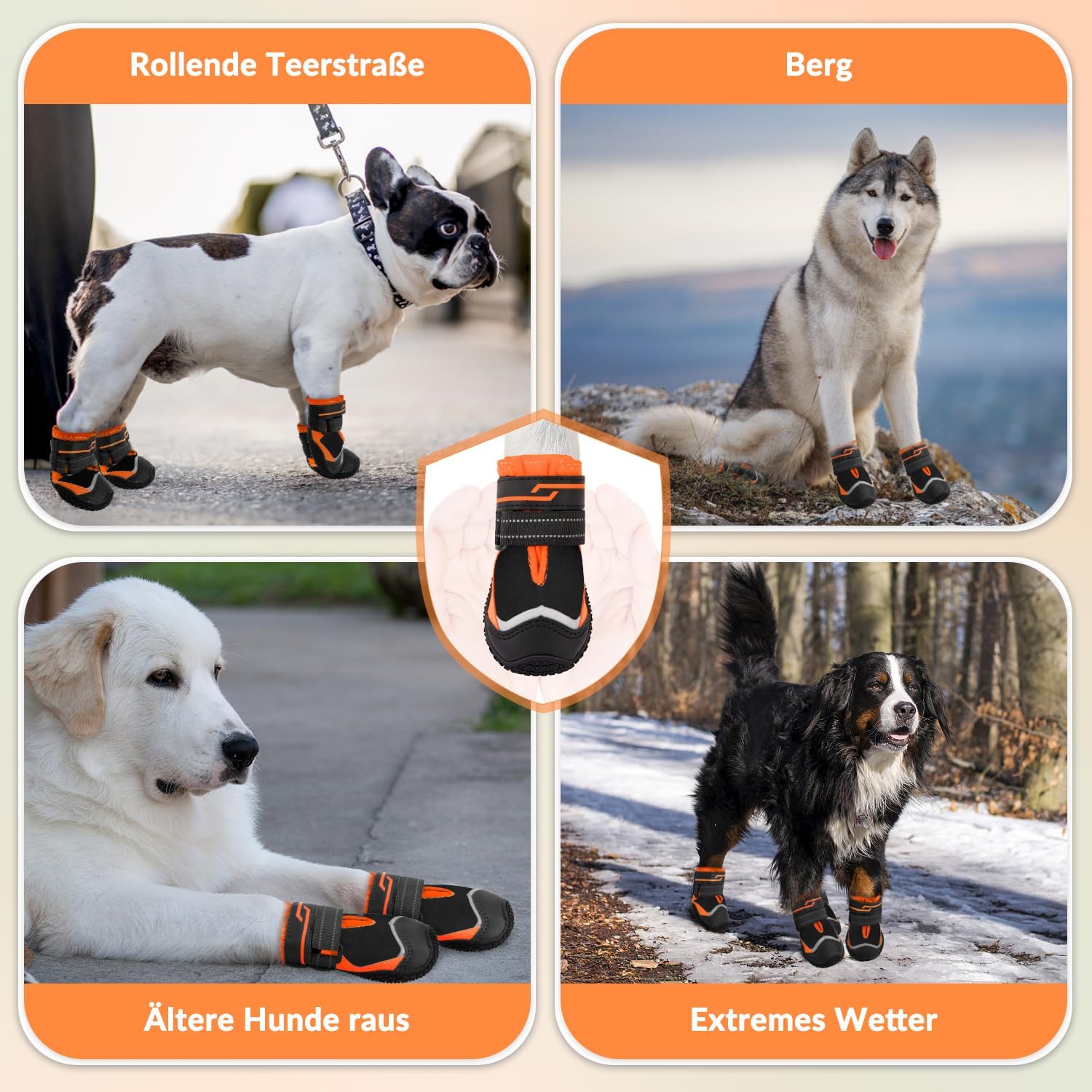 Thumbnail 6 de Eyein Hundeschuhe Pfotenschutz (2 Stück) wasserabweisend, rutschfeste Sohle, reflektierender Klettverschluss – Größe 4, Orange