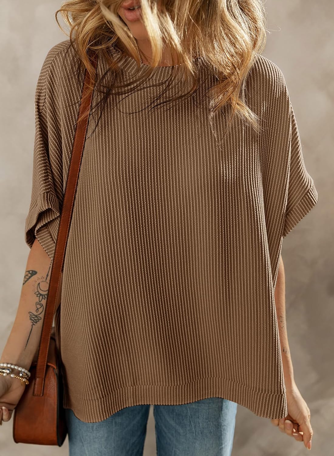 Detalle de Dokotoo Women’s Casual Oversized Short Sleeve Texture Knit Tunic Top