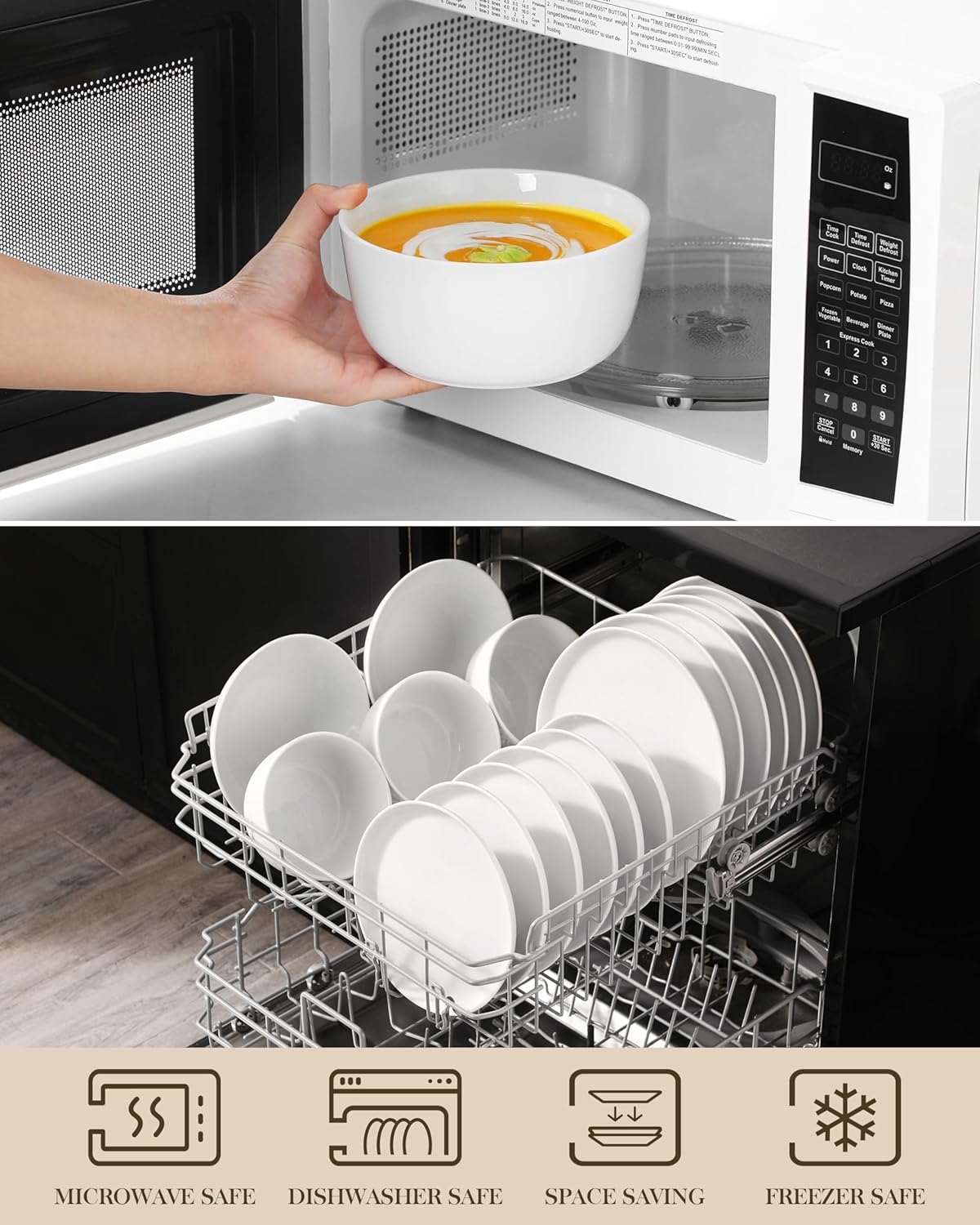 Thumbnail 3 de MALACASA LEXI 24-Piece Porcelain Dinnerware Set (White) with Plates & Bowls for 6