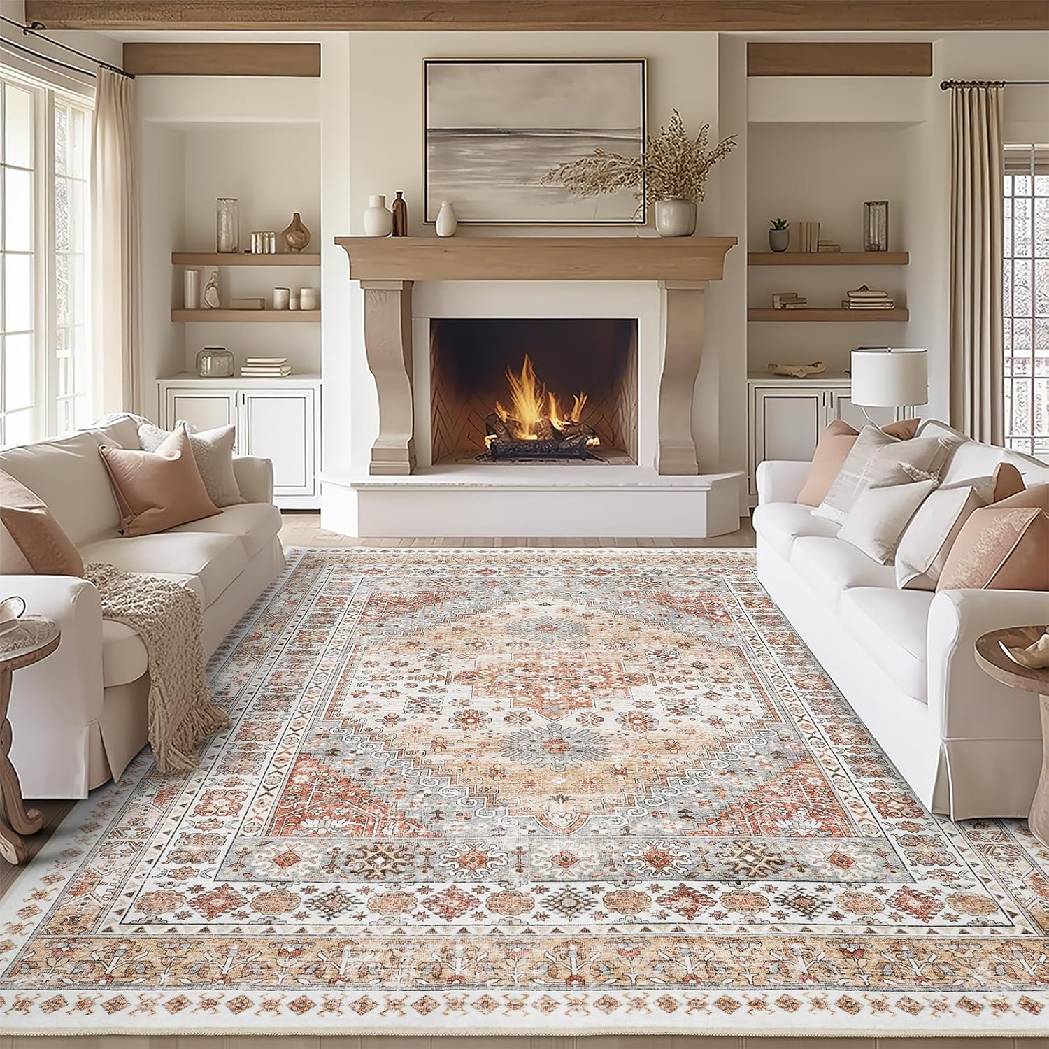 Detalle de zesthome 9x12 Stain Resistant, Washable Area Rug with Non-Slip TPR Backing (Orange)