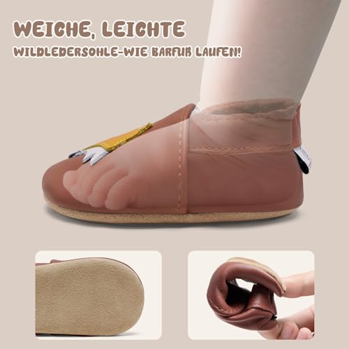 Detalle 2 de IceUnicorn Chausson Bébé en Cuir Souple – Brun Renarde, 12-18 mois