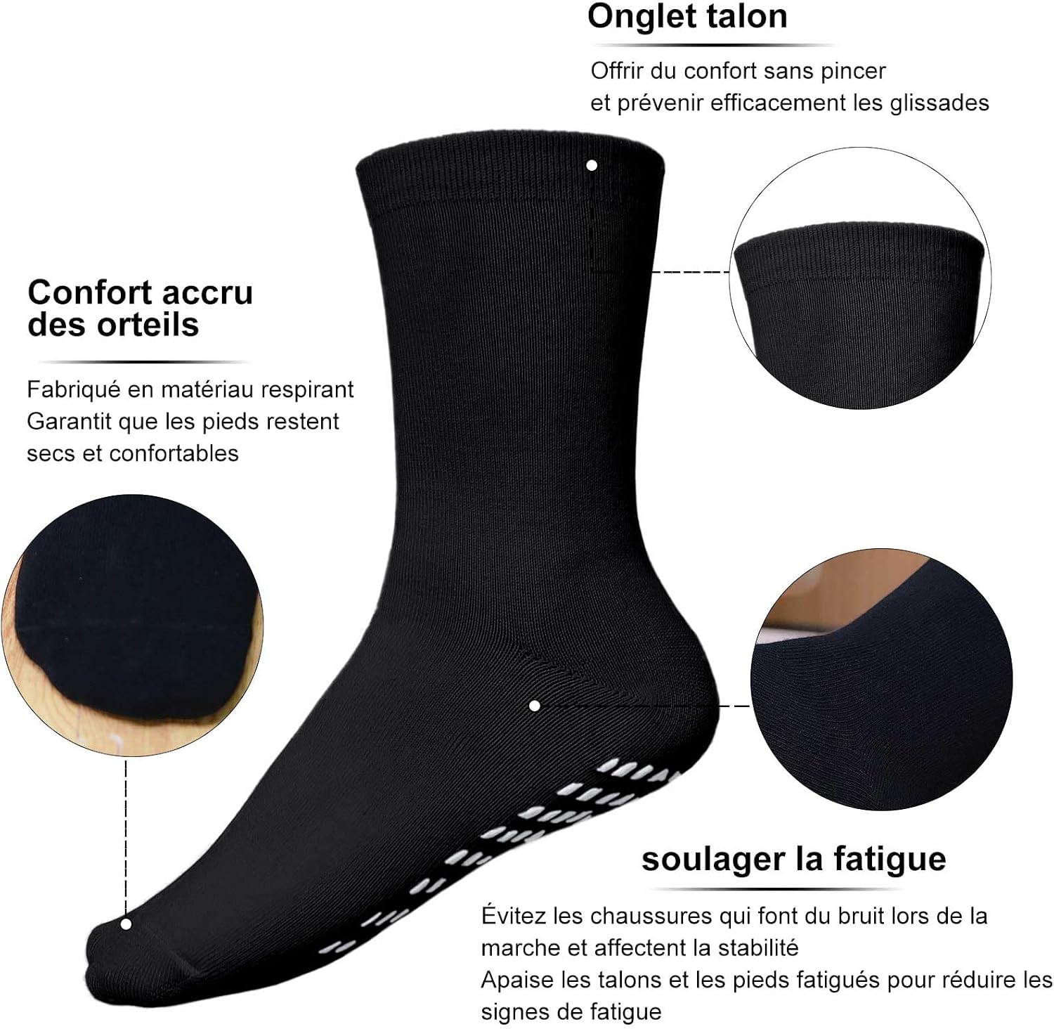 Detalle 2 de PUTUO Homme Chaussettes Antidérapantes 39-50 4 paires
