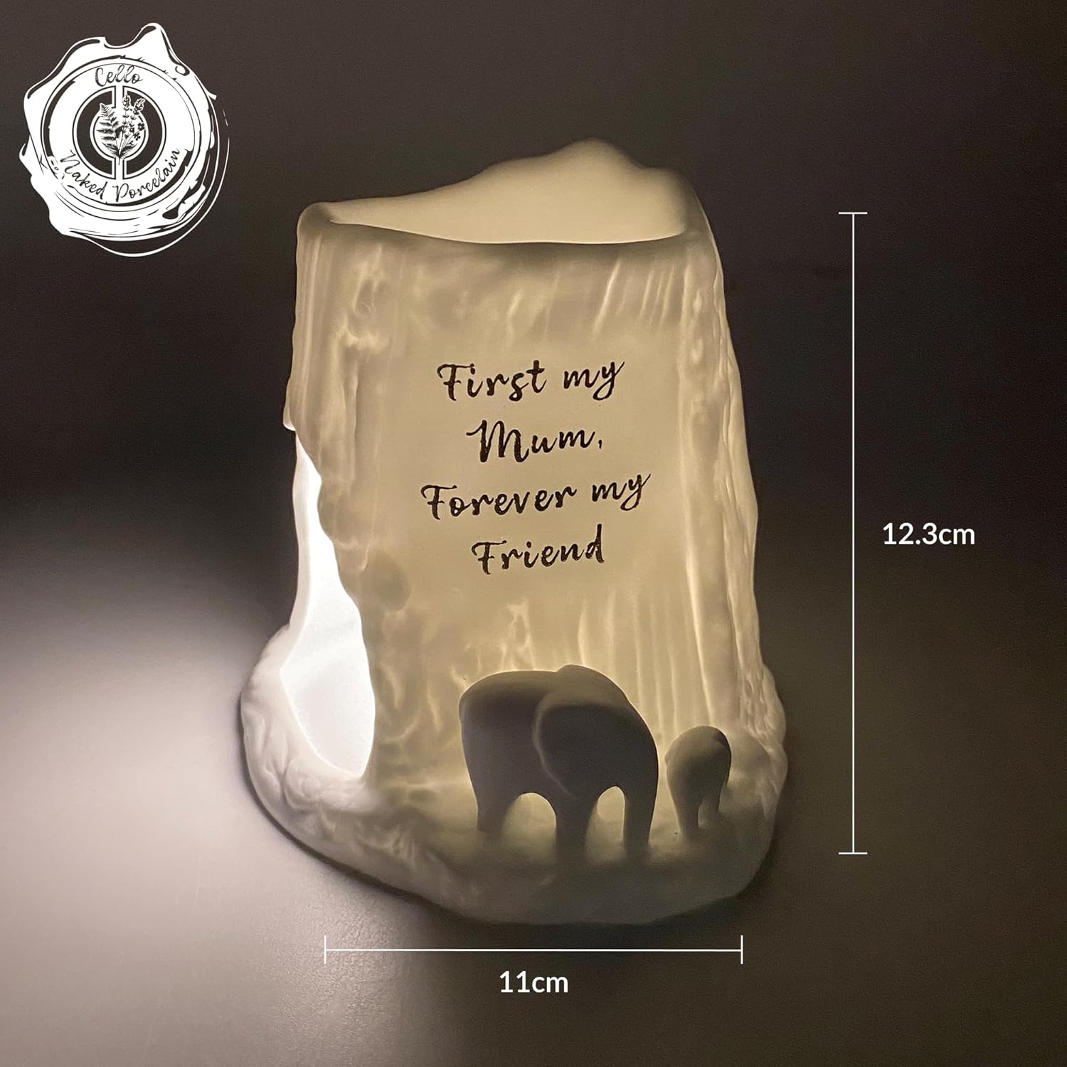 Thumbnail 2 de Elephant Tealight Burner by Cello: porcelain candle holder gift for “First my mum, forever my friend”
