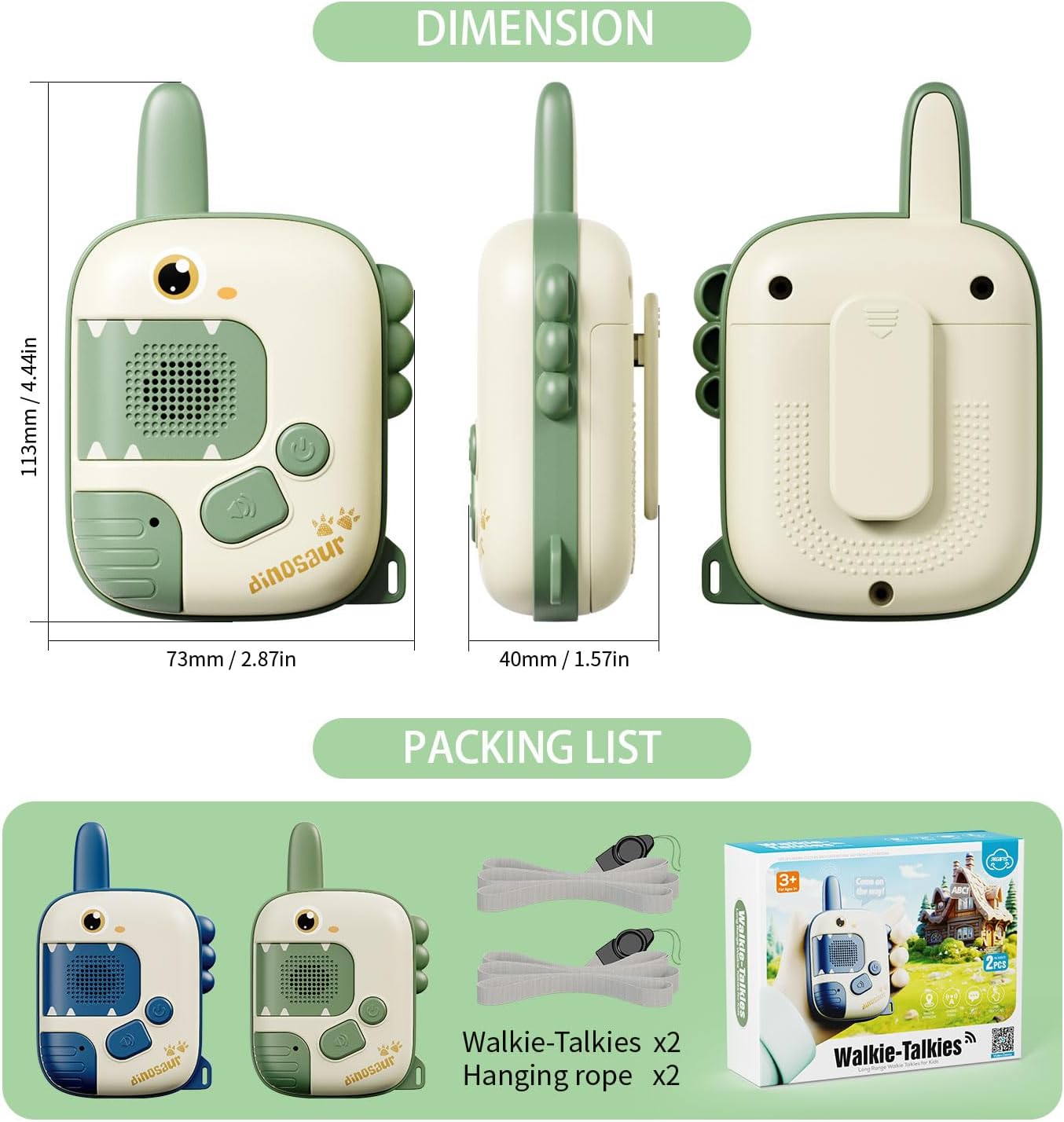 Detalle 2 de JKGIFTS 77-39A Dinosaur Walkie-Talkies for Kids, 2-Pack, 1,000-Foot Range