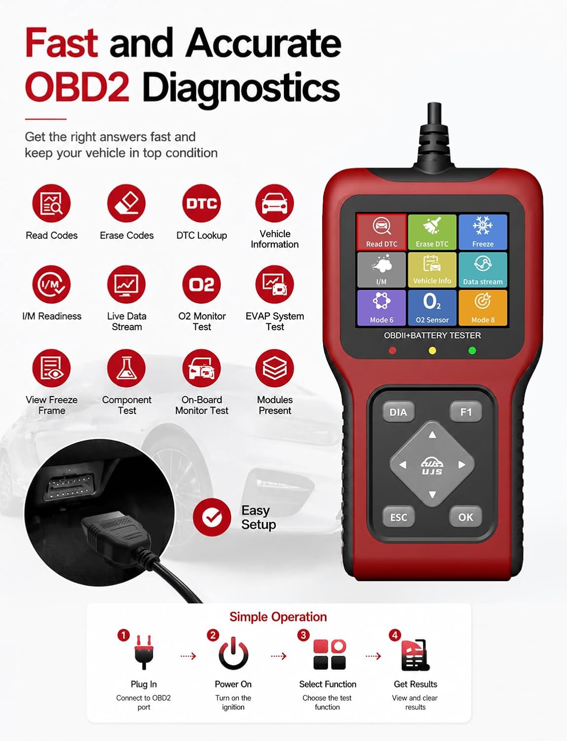 Thumbnail 2 de UJS OBD2 Scanner and Battery Tester 12V