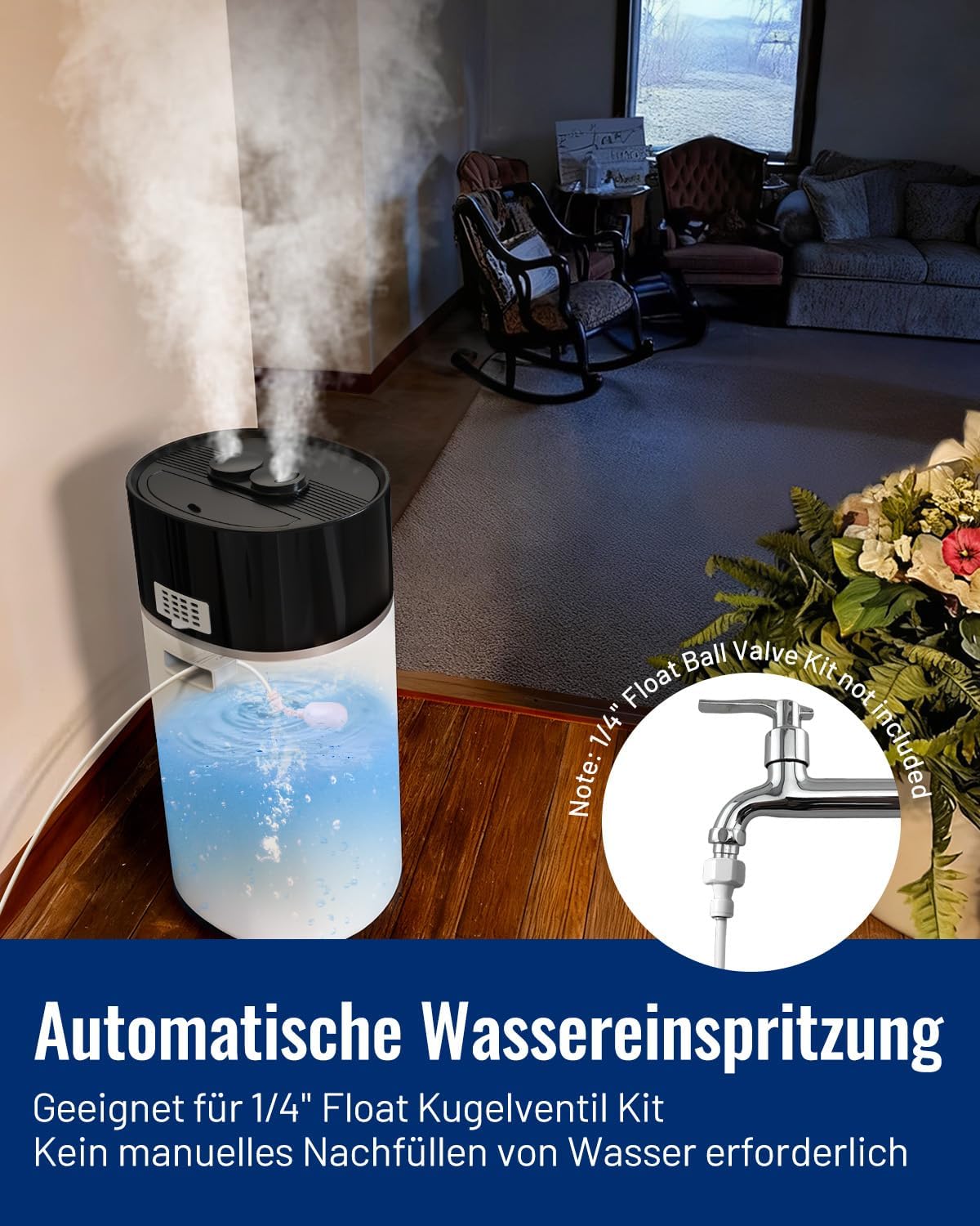 Detalle 2 de Luftbefeuchter Große Räume 18L mit Warm- & Kaltnebel, Extended Tube und Fernbedienung (bis 200 m²) – Weiß