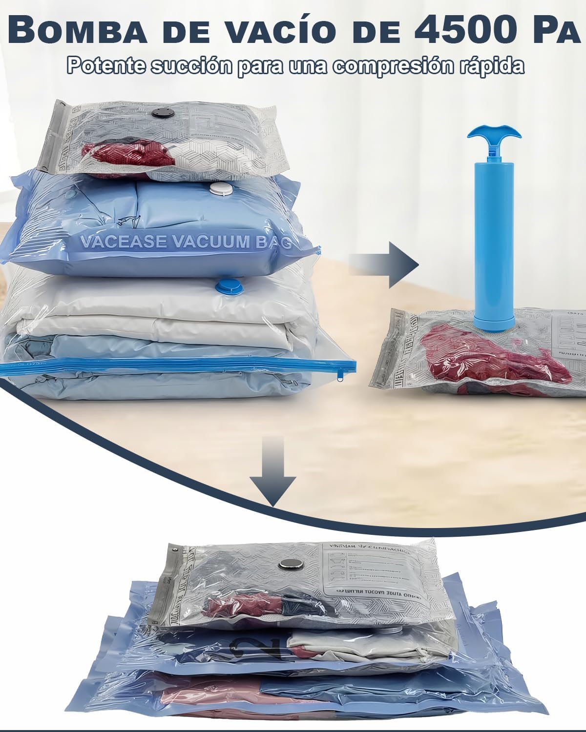 Thumbnail 2 de Raplink Juego de 4 Bolsas de Vacío para Ropa con Bomba Manual 50×40 cm