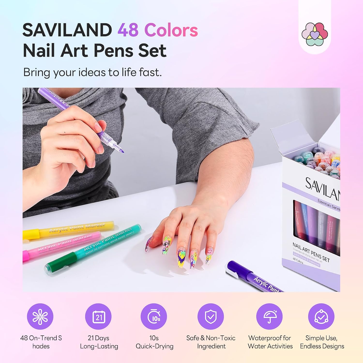 Detalle de Saviland Nail Art Pens Set 48 Colors