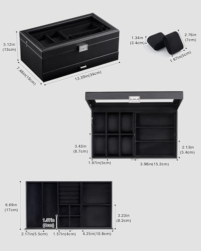 Detalle 2 de ProCase scatola portagioie da uomo a 2 livelli, 6 orologi e 3 paia di occhiali
