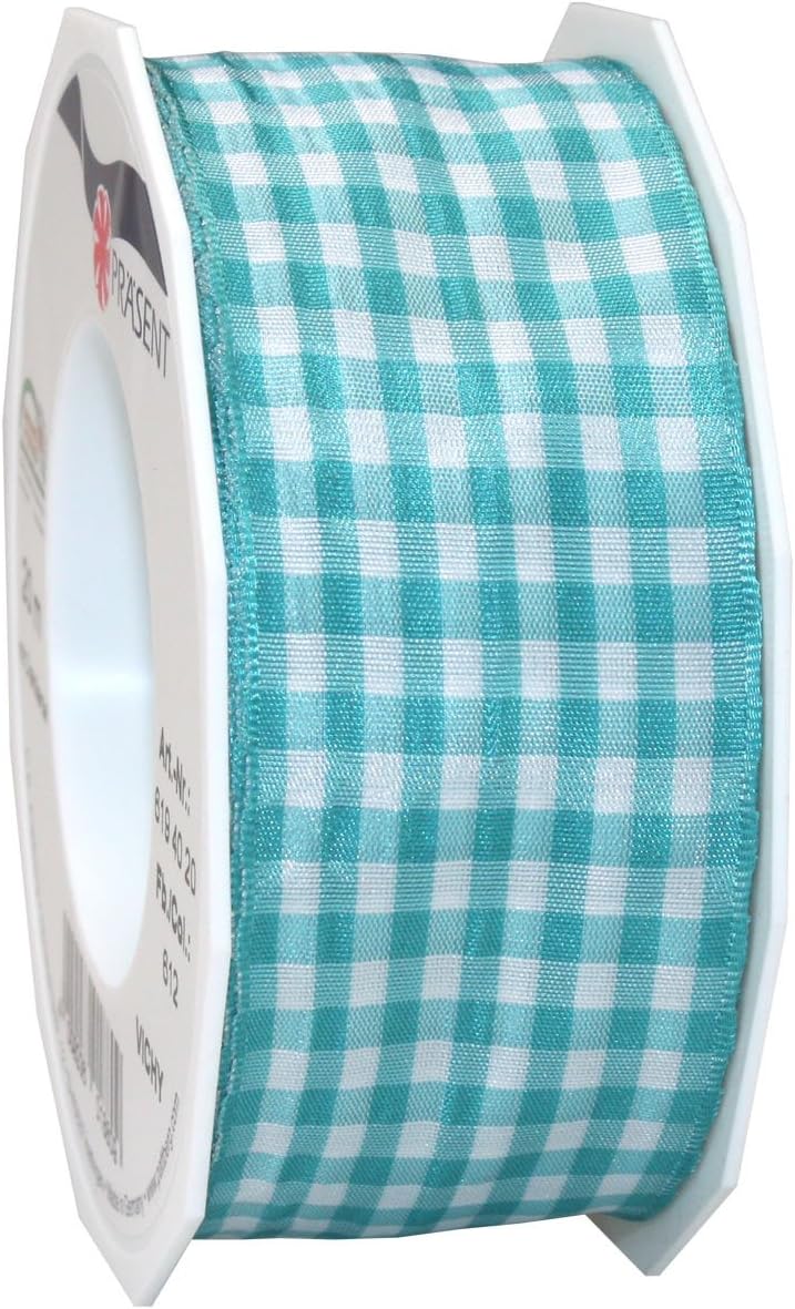 Detalle de PRÄSENT Vichy Geschenkband rot/weiß – 40 mm, 20 m, kariertes Deko-Band aus Deutschland