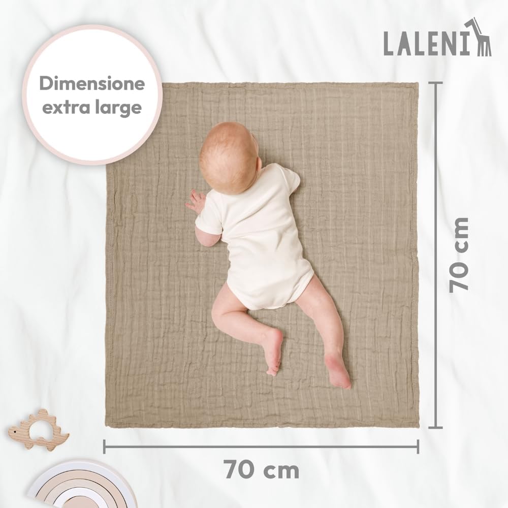Thumbnail 4 de Laleni Mussole Neonato 70x70 cm – Set da 10, Mussole di cotone per pelli sensibili (beige)