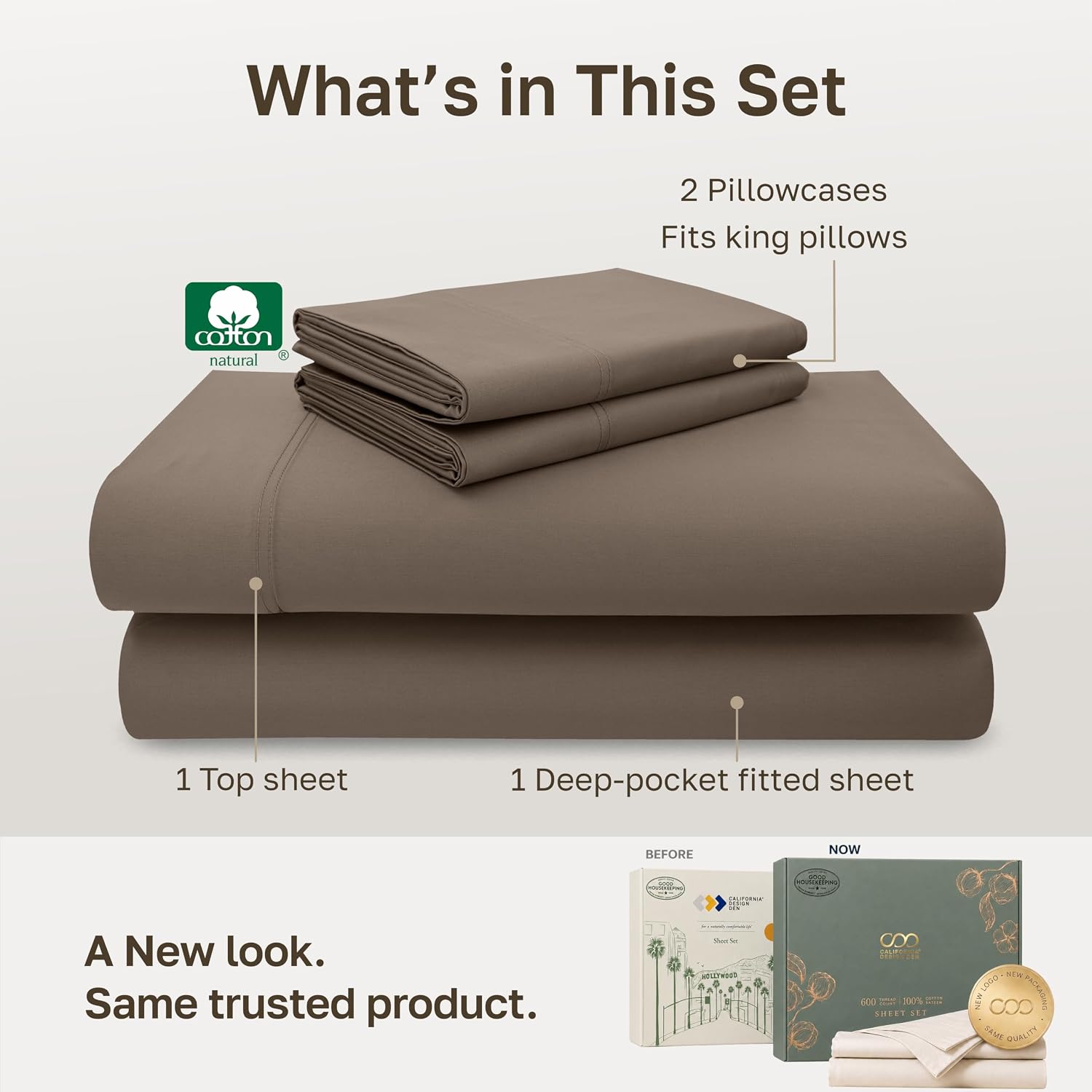 Detalle de California Design Den 840307184351 King Cotton Sateen Sheet Set, 600 Thread Count