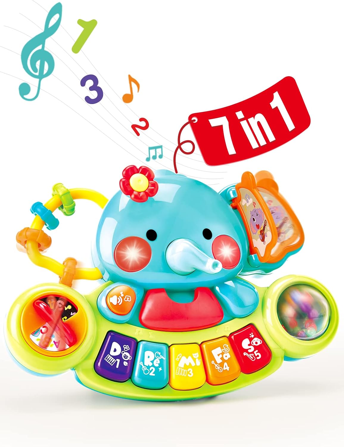 Detalle de hahaland Giochi Musicali Bambini 6 Mesi – Pianoforte-Elefante con Musica e Luci, Tastiera Educativa per Neonato 6–12 Mesi