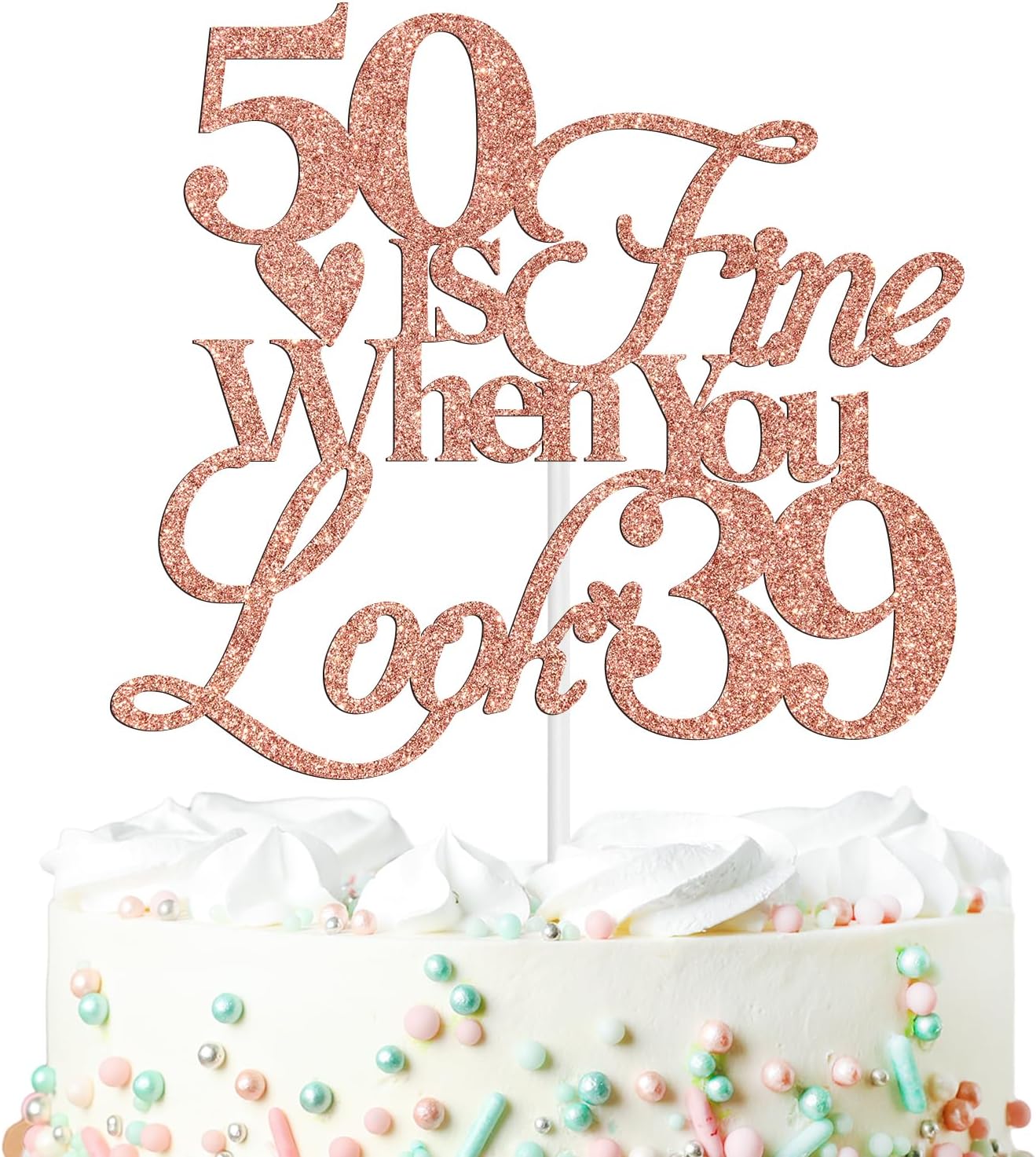 Detalle de NARLOPI I-0348 50th Birthday Cake Topper, Glitter Card Paper, 4-Inch Wide