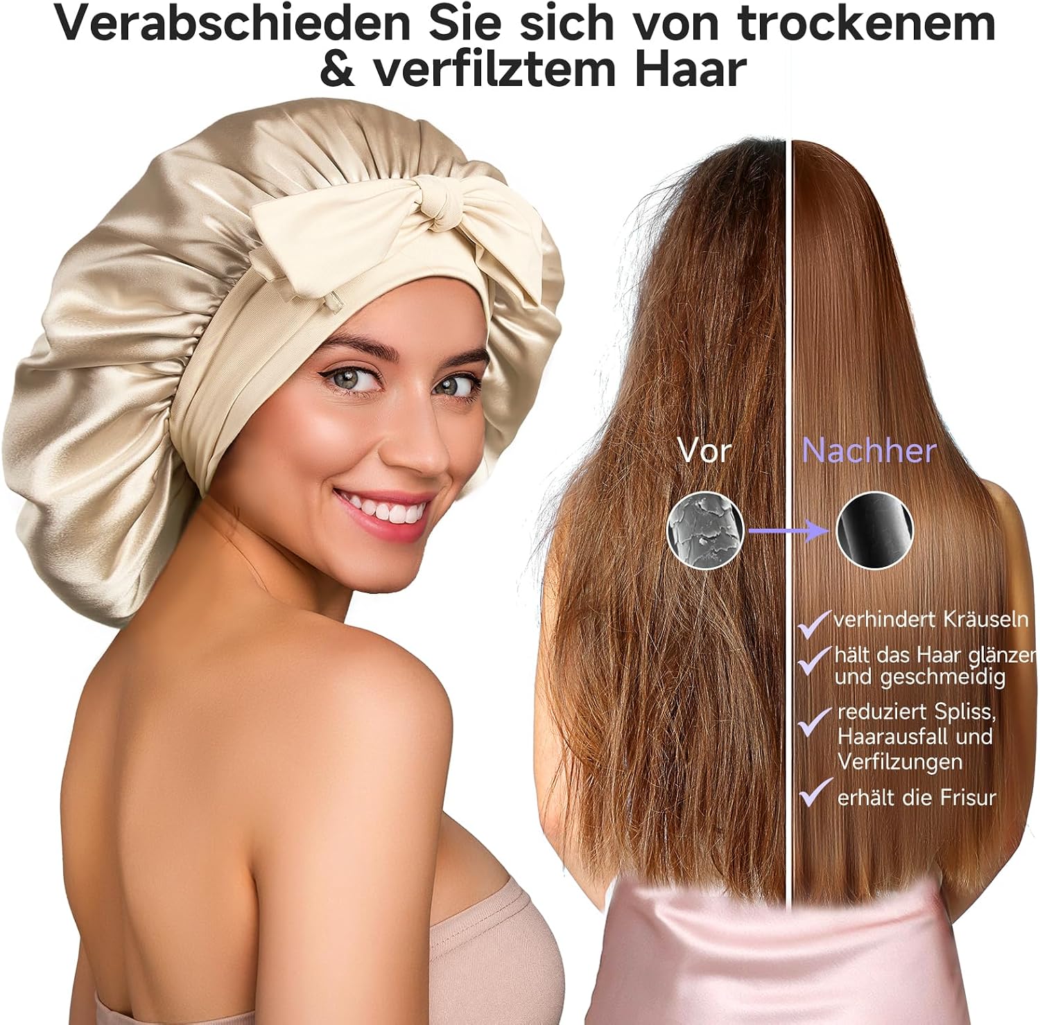 Detalle 2 de Umisleep 22 Momme Schlafmütze aus 100% Maulbeerseide (doppelseidige Nachtmütze)