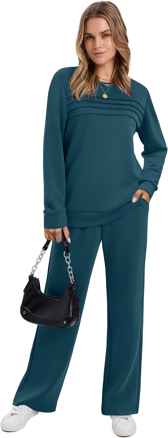 Detalle 2 de WIHOLL Women’s 2-Piece Sweatshirt & Wide-Leg Pants Set for Casual Travel and Lounging
