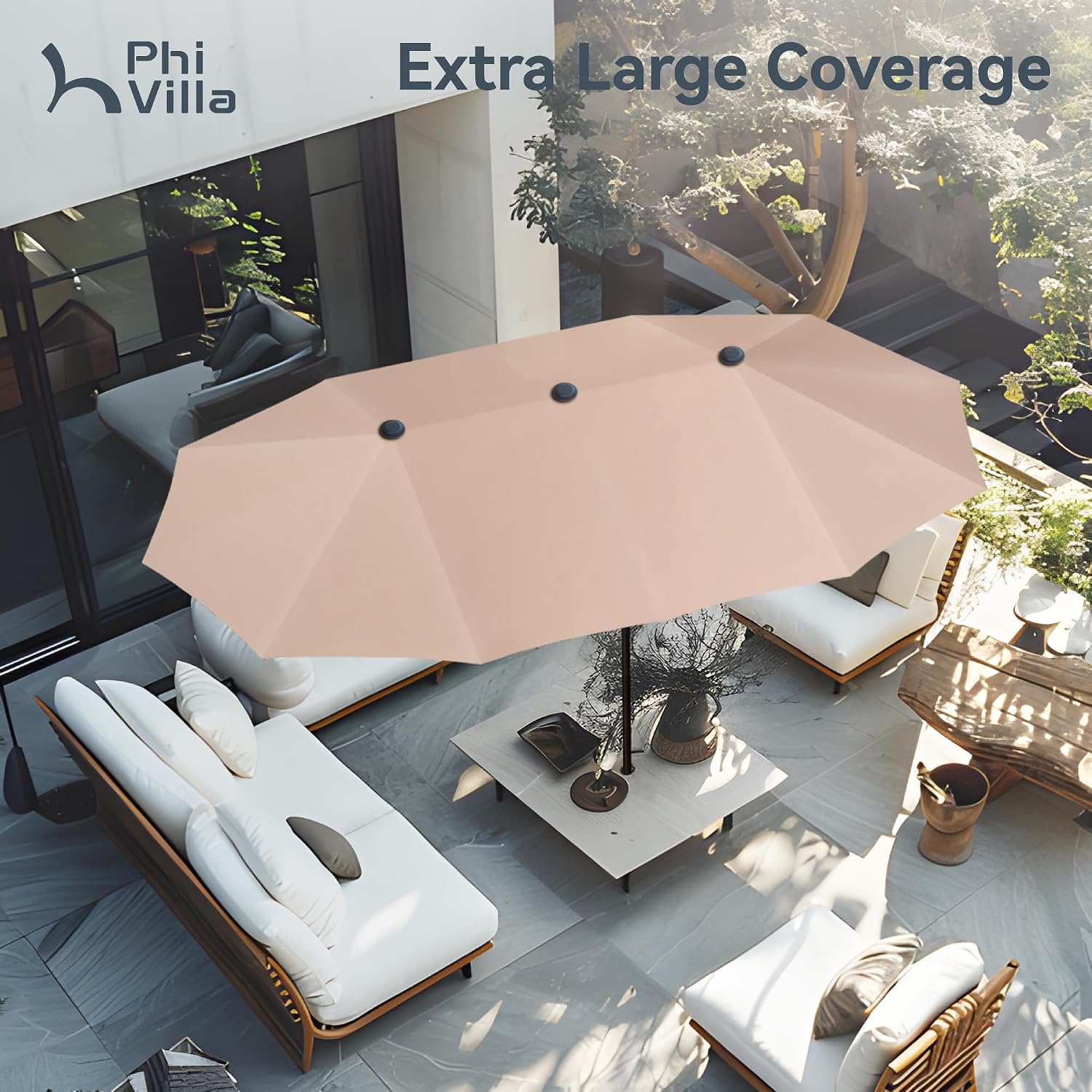 Thumbnail 3 de PHI VILLA 2×3.8m double-sided garden parasol with crank lift for patio sun protection