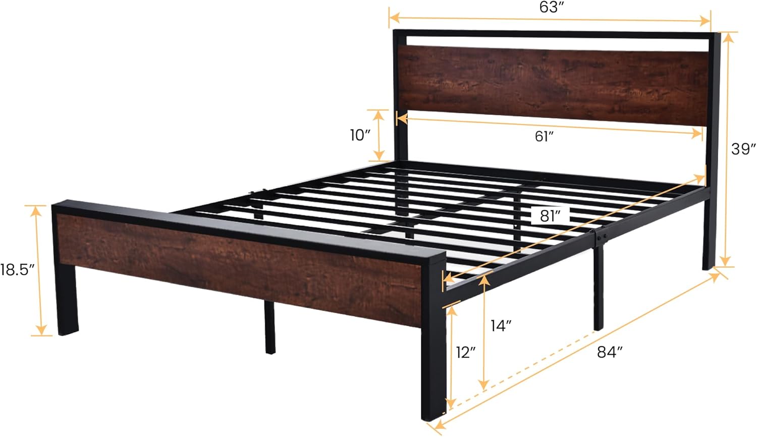 Detalle 2 de SHA CERLIN AK-JHH005 Queen Metal Platform Bed with Wood Headboard, Mahogany