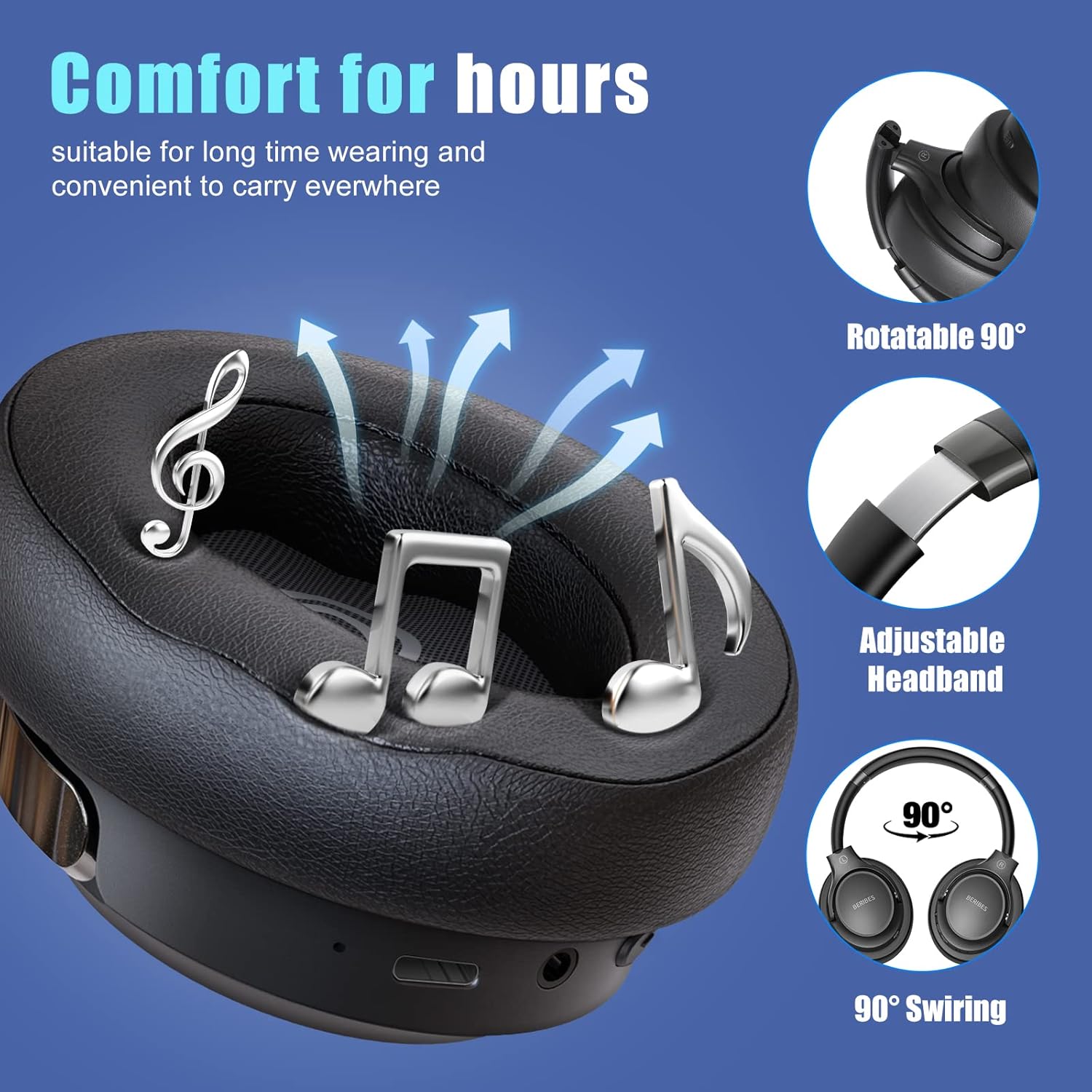 Thumbnail 3 de BERIBES 65H Bluetooth Headphones