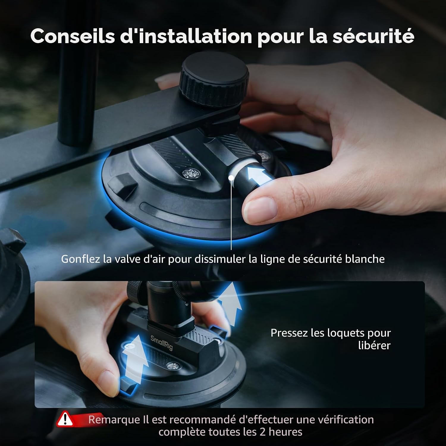 Thumbnail 4 de SmallRig Support Voiture pour Insta360/XOSMO/GoPro – Kit ventouse triple et perche télescopique 120 cm (5843)