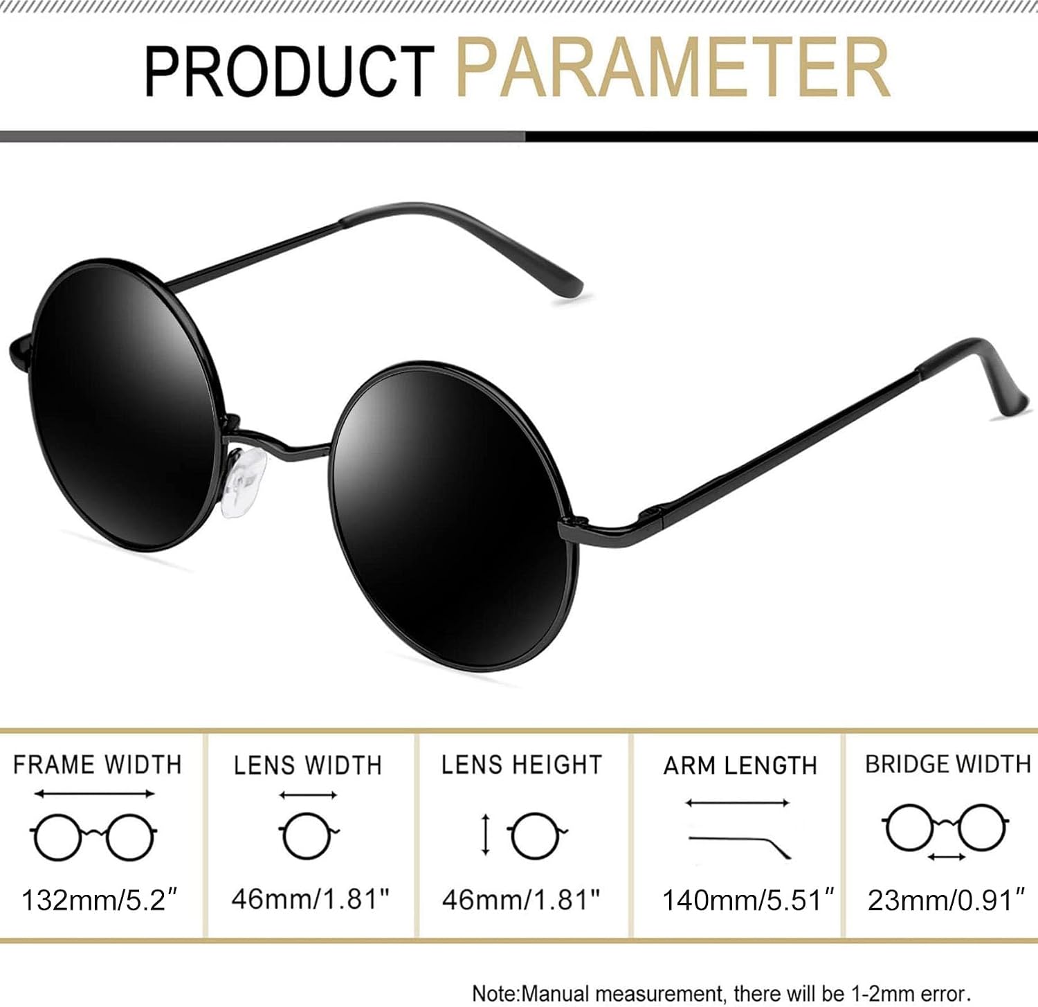 Detalle 1 de Joopin Small Round Polarized Sunglasses, UV400, 18g Metal Alloy Frame
