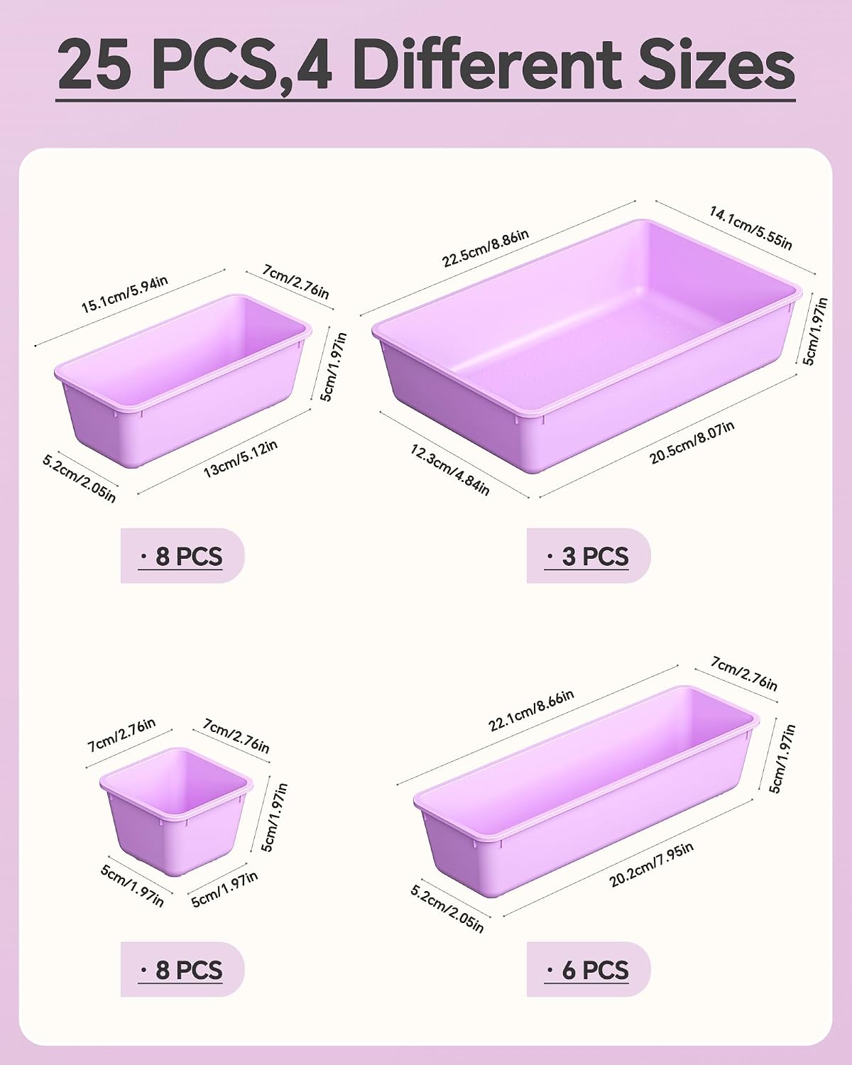 Detalle 2 de KEMETHY H25-Purple 25-Piece Plastic Drawer Organizer Set, 4 Sizes