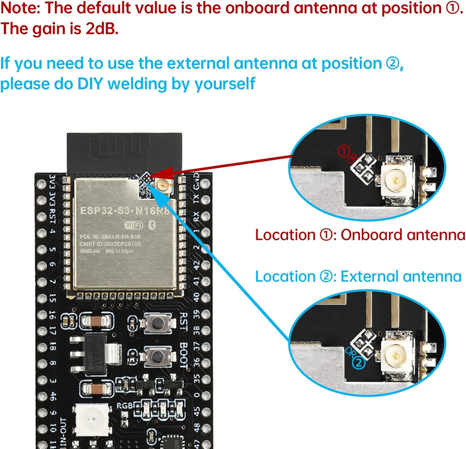 Detalle de diymore 2PCS ESP32-S3 DevKitC-1 N16R8 Modul: Leistungsstarke Dual-Core-Lösung mit WiFi, Bluetooth 5.0 und 8 MB RAM/16 MB Flash