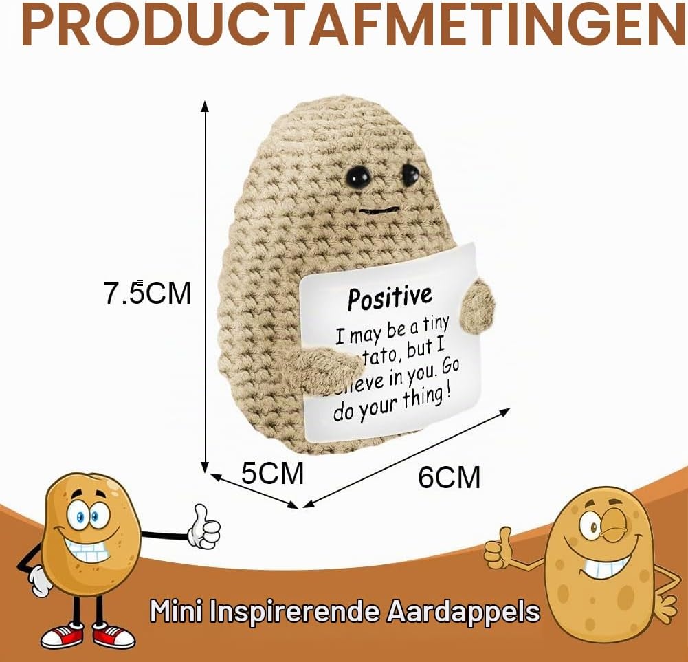 Detalle 2 de Aolso gebreide aardappelpop met positieve kaart, wollen knuffel in kaki