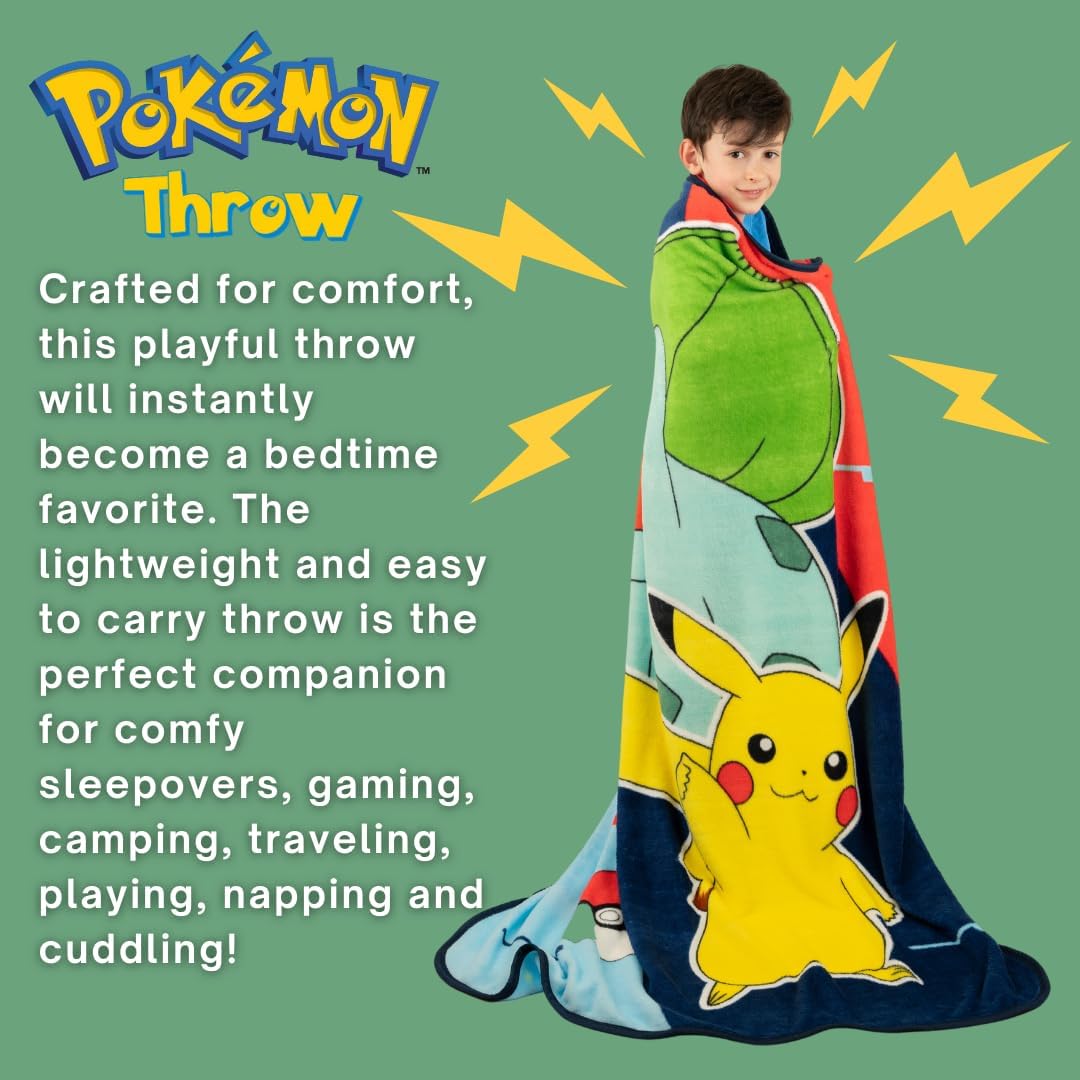 Detalle de Pokemon Anime Pikachu and Bulbasaur Kids Bedding Throw by Franco (46 x 60) — Ultra-Soft Micro Raschel