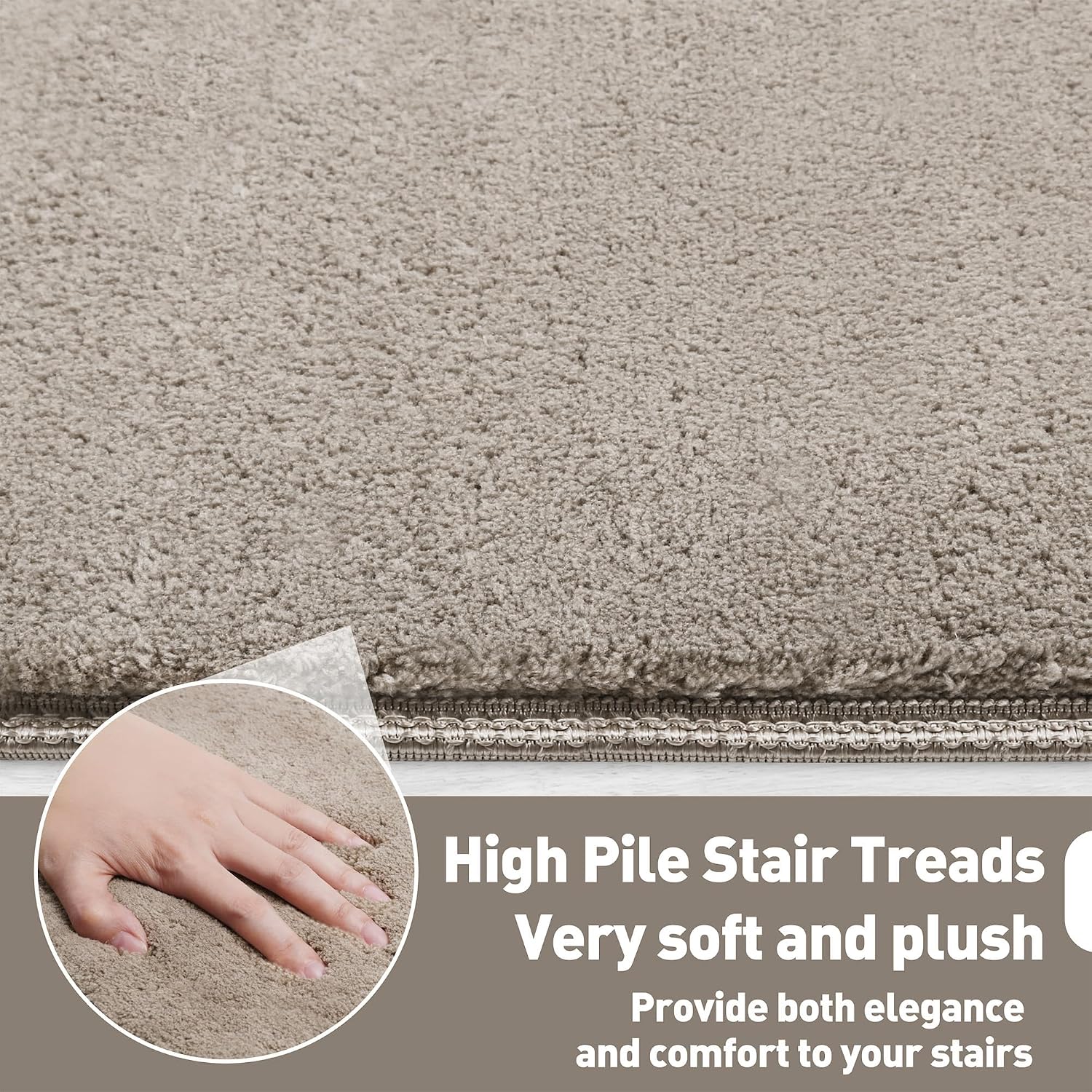 Detalle 2 de PURE ERA Bullnose Stair Treads, 9.5 x 30-Inch Plush Polyester, Cream Gray, 2 Pieces
