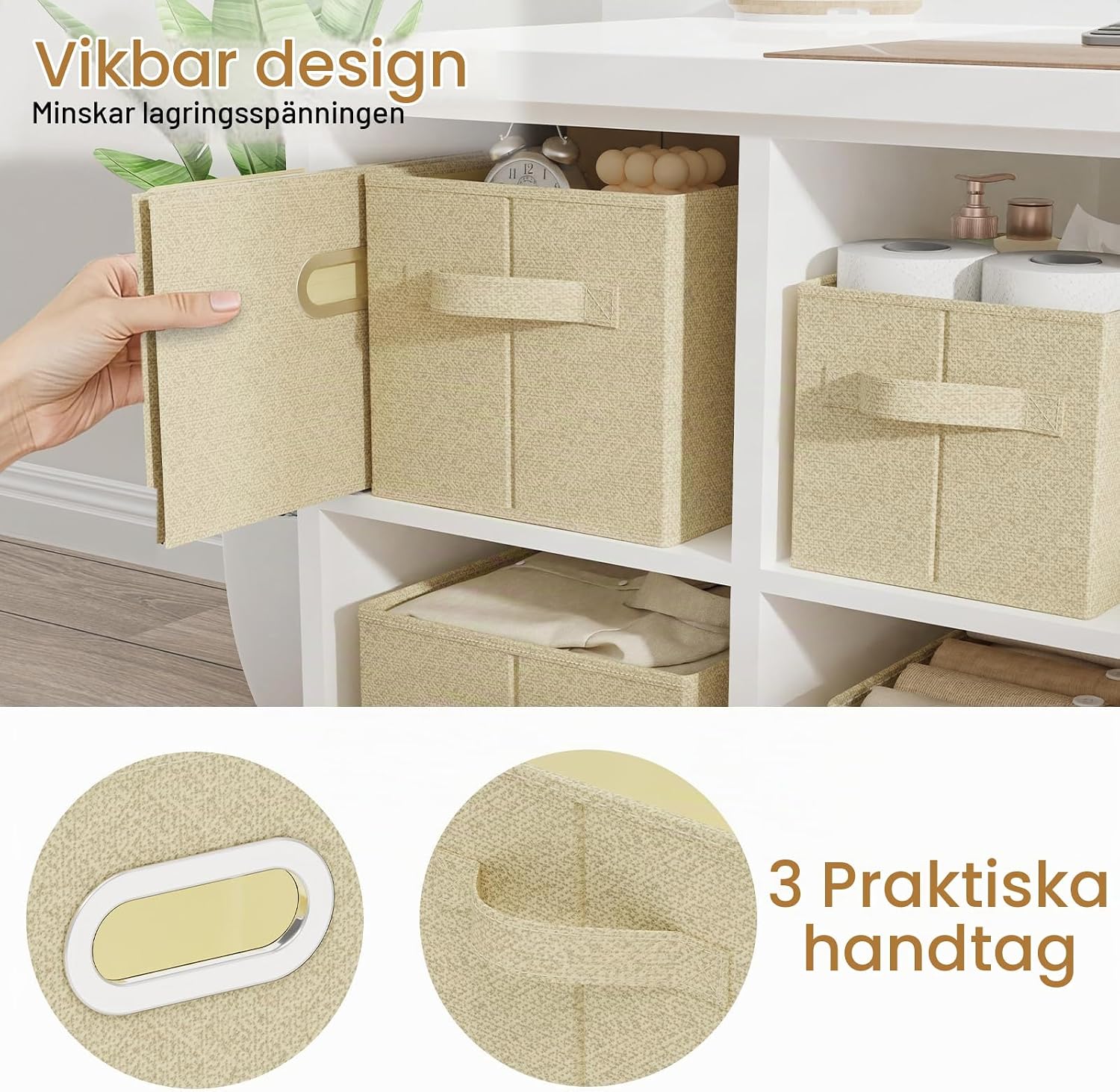 Thumbnail 6 de ENUMAIL EN107BEGM-2 förvaringslådor i tyg, hopfällbara med handtag, 38 × 25 × 25 cm