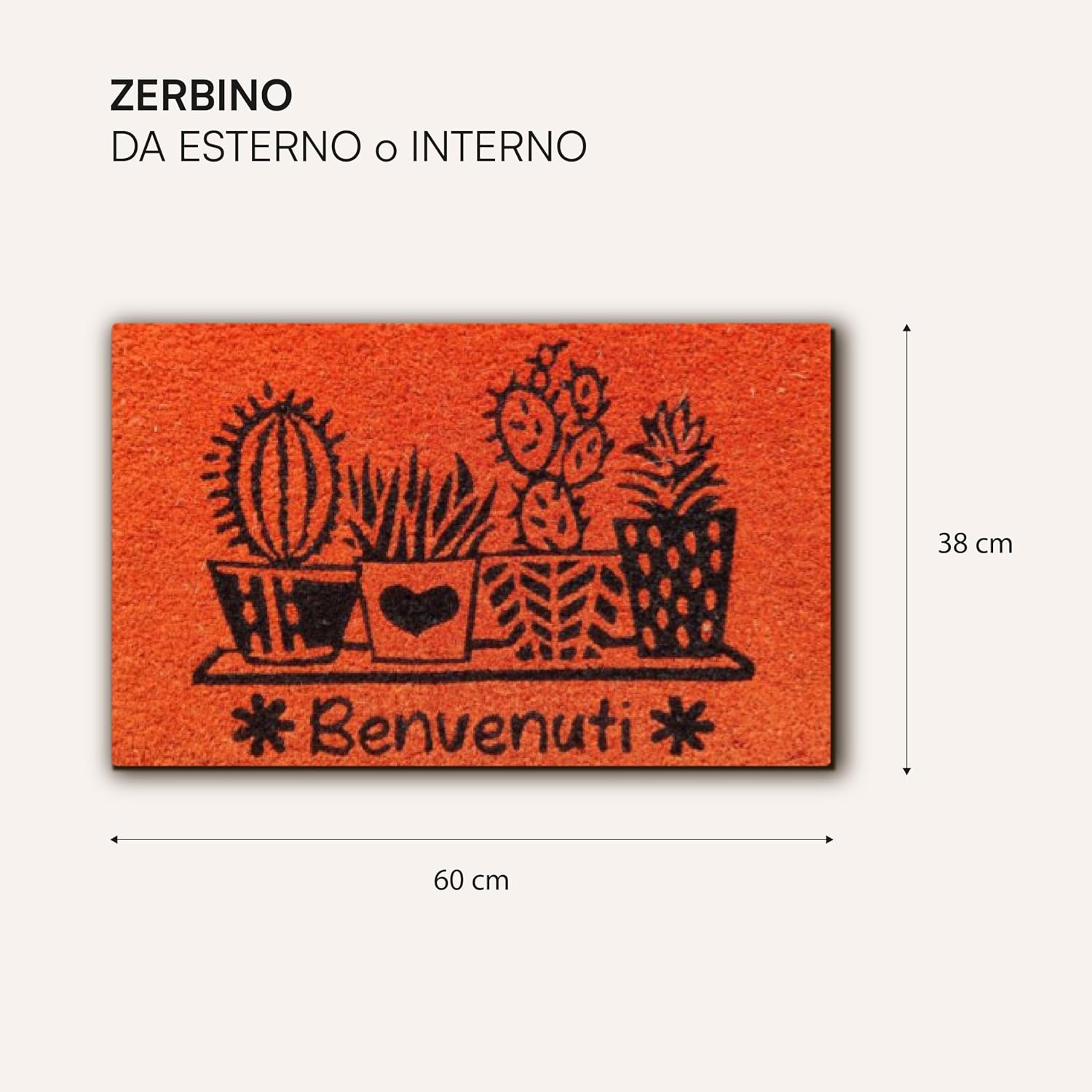 Detalle de Baroni Home Zerbino Ingresso Casa in Fibra di Cocco Dipinto a Mano – 60x38 cm, Arancione (Zerbino con Cactus)