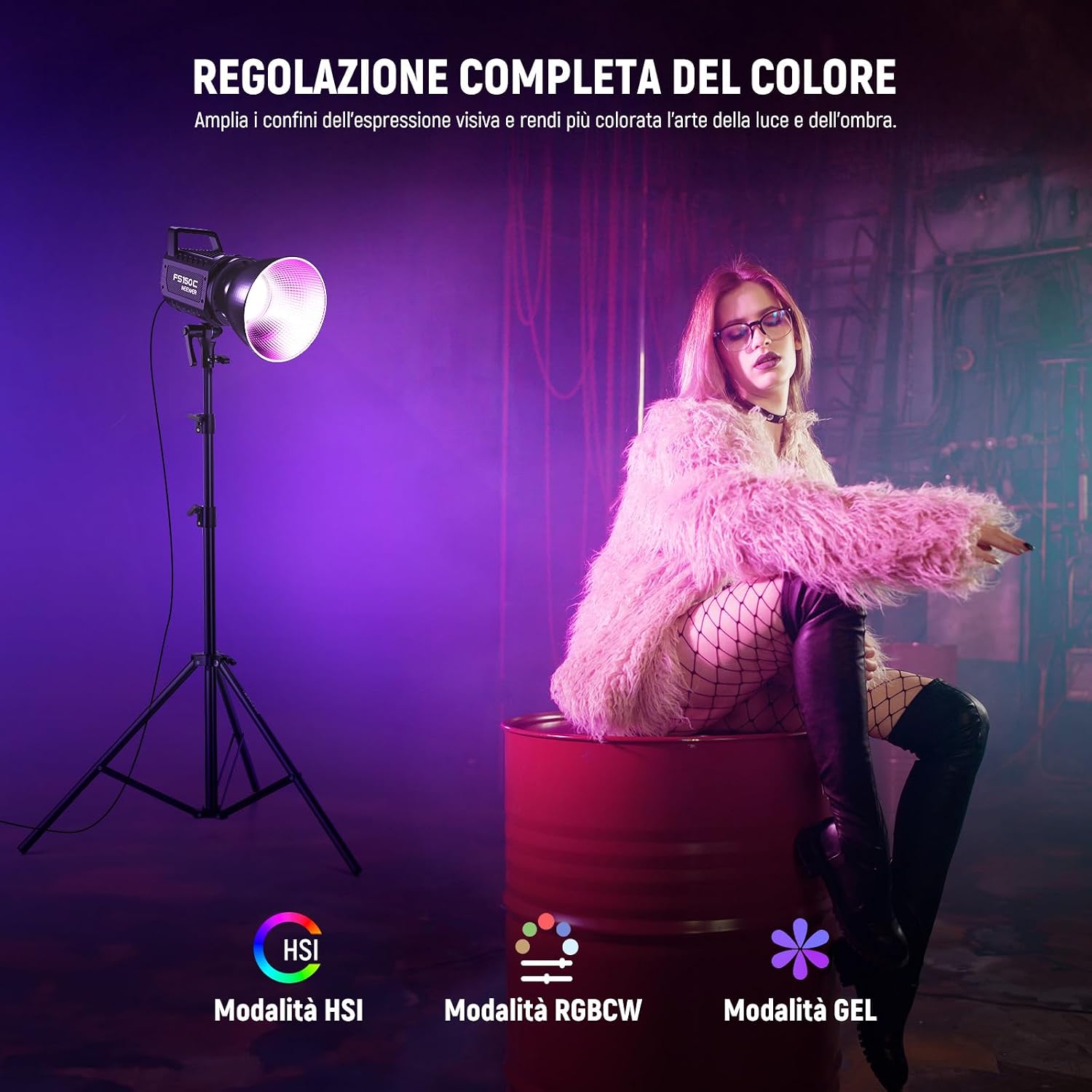 Detalle de NEEWER FS150C luce video LED RGB 130W con controllo APP/2,4G e attacco Bowens