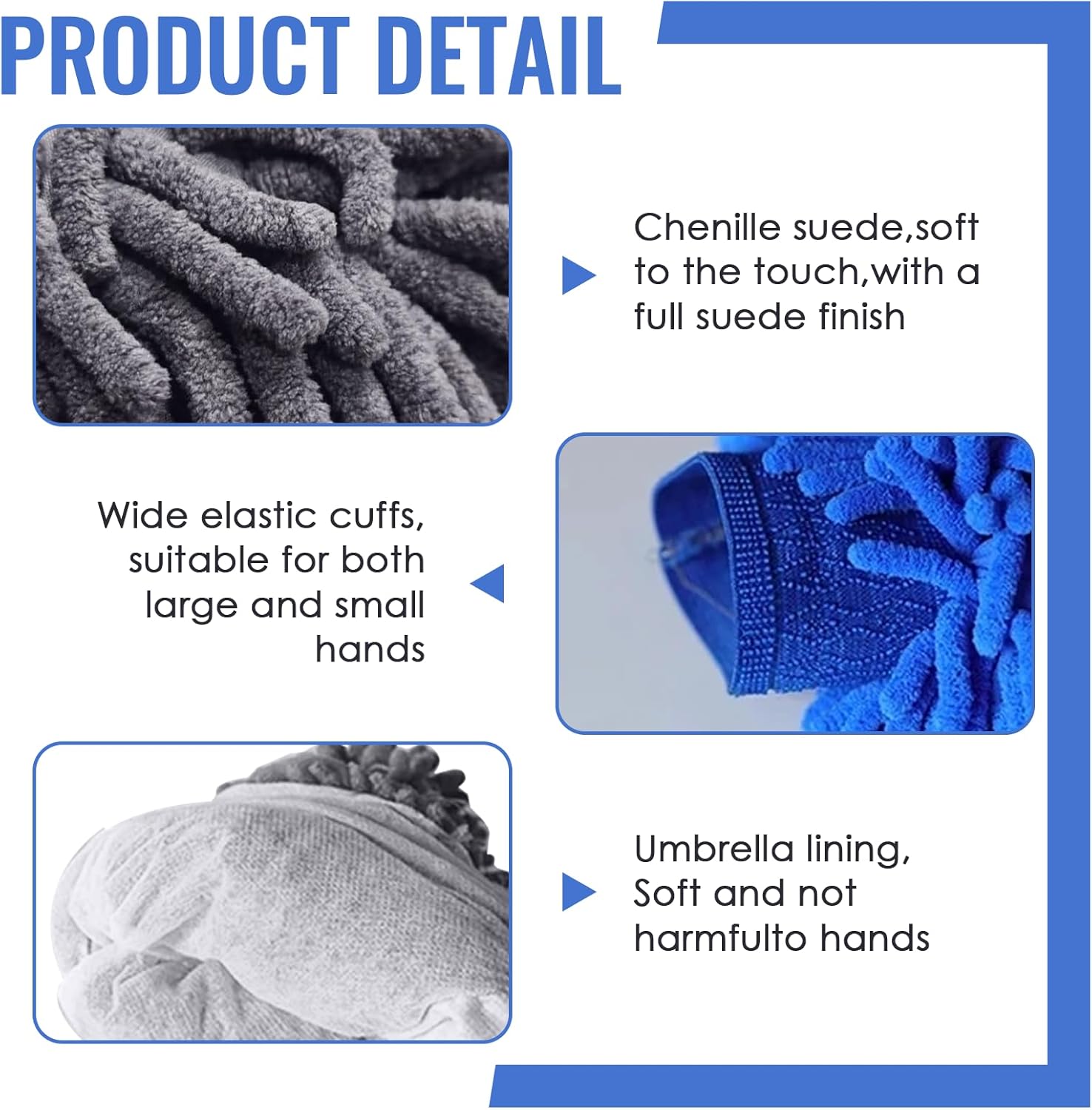 Thumbnail 2 de Lot de 2 gants en microfibre pour lavage et séchage voiture (gris + bleu) — protection anti-rayures