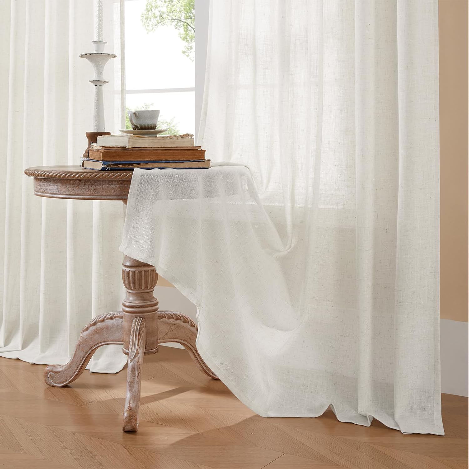 Thumbnail 5 de Joydeco Tende Lino Semitrasparenti per Interni 2 Pannelli L 140 x A 260 cm – Bianco