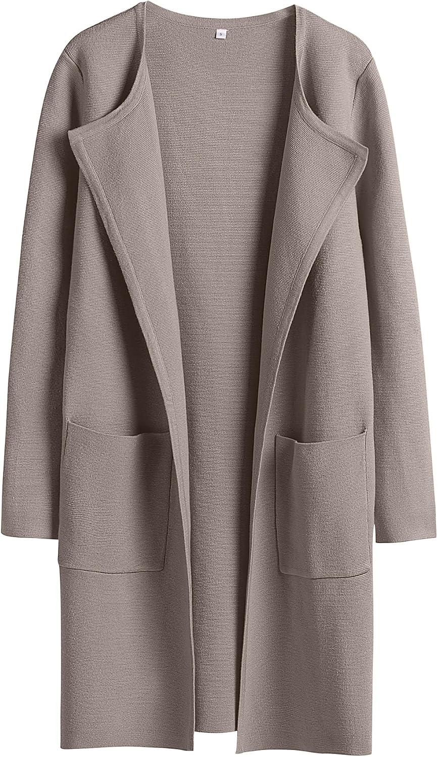 Detalle de ANRABESS Women's Mid-Length Open-Front Cardigan Sweater with Lapels and Pockets