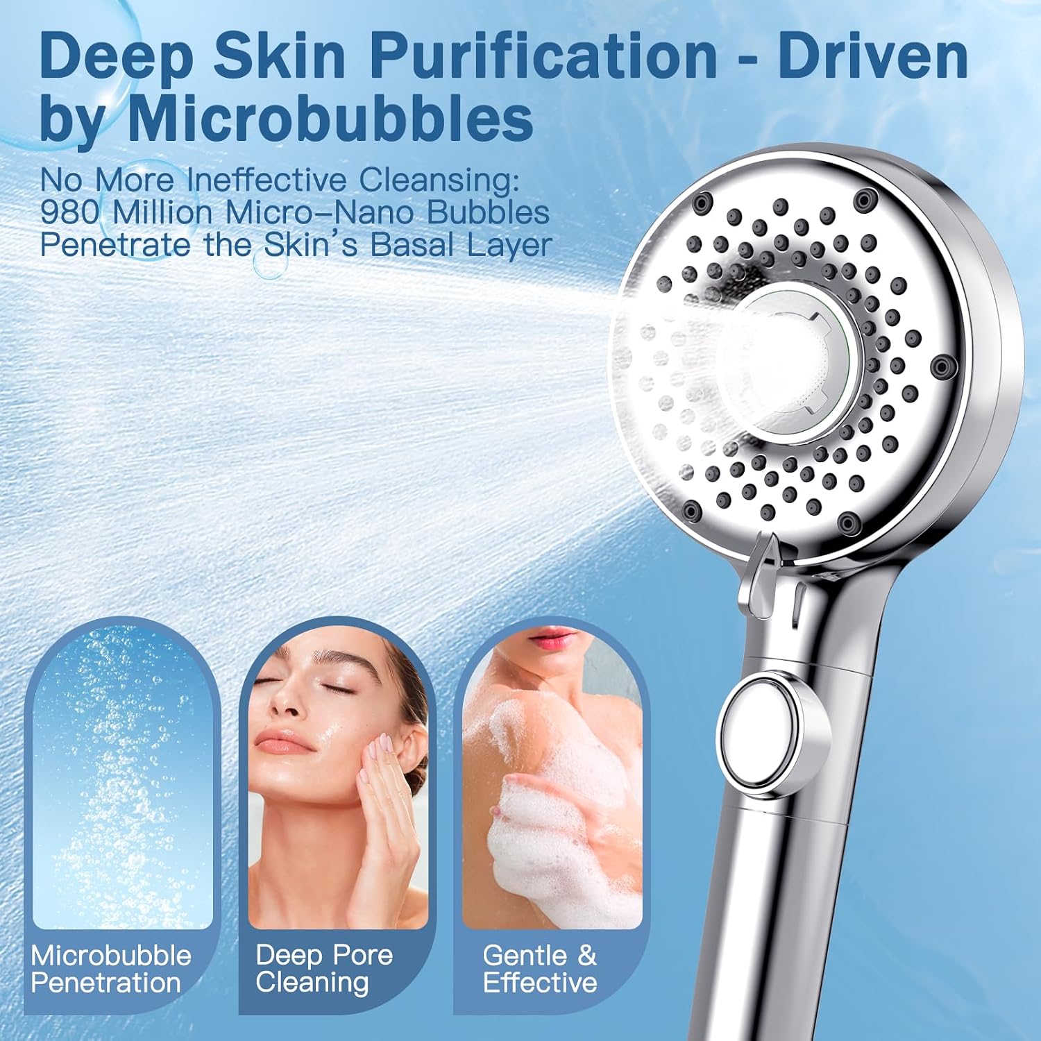 Detalle de Luxear BA0013 handdouche met microbubbels, 5 straalstanden en filter