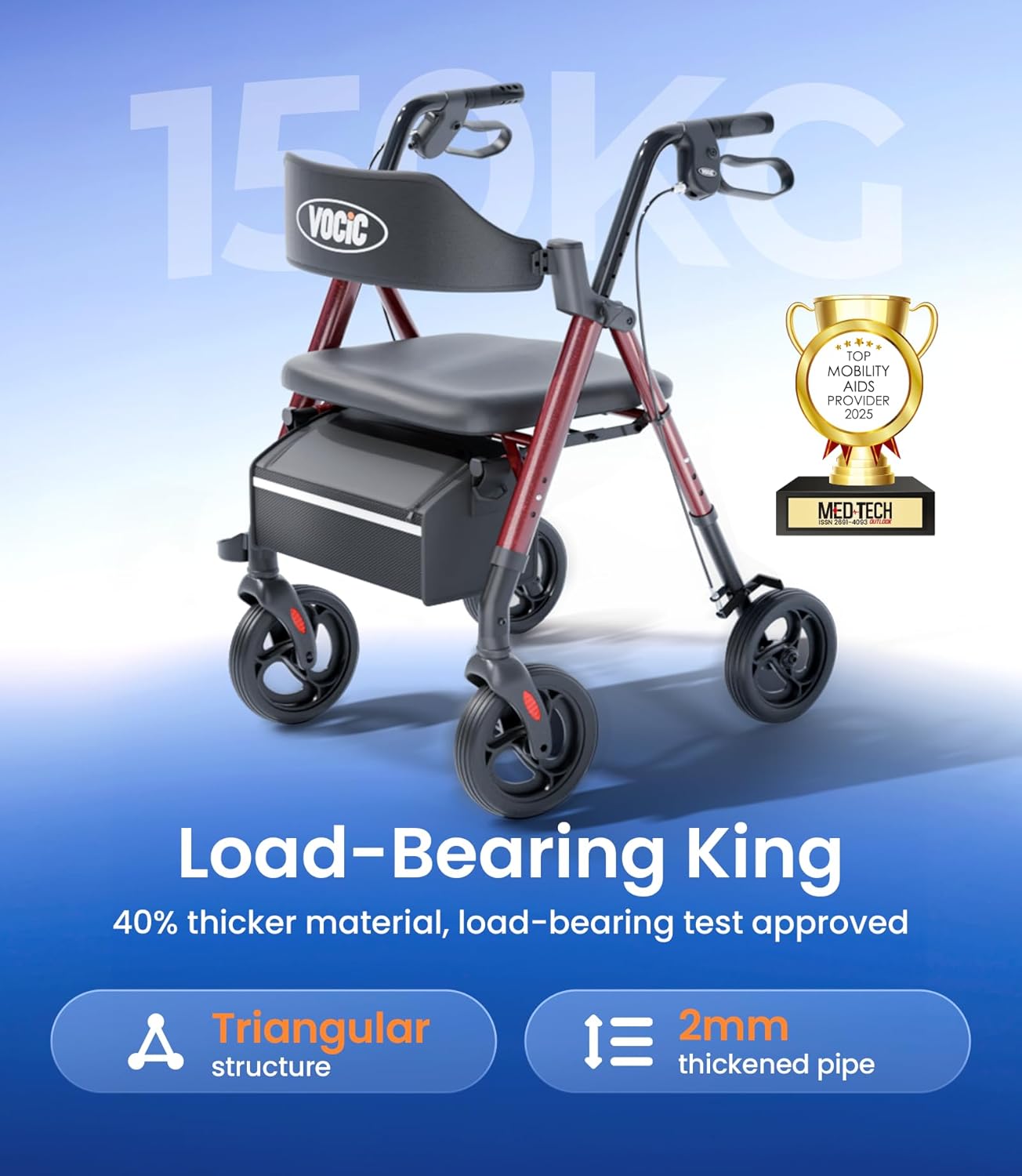 Thumbnail 6 de VOCIC Rollator Walker with Seat: All‑Terrain, Foldable Mobility Aid