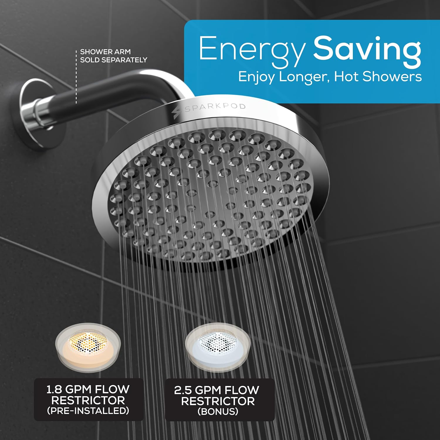 Detalle de SparkPod Shower Head 6-inch Rain High Pressure