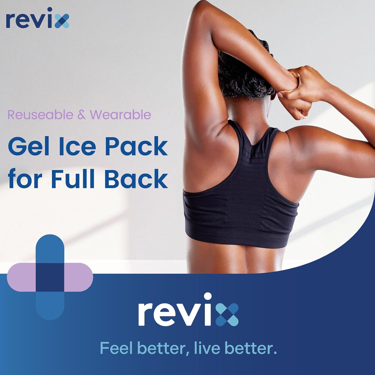 Detalle de REVIX Extra-Large Back Ice Pack, 13 x 21-Inch Reusable Gel Wrap with Straps