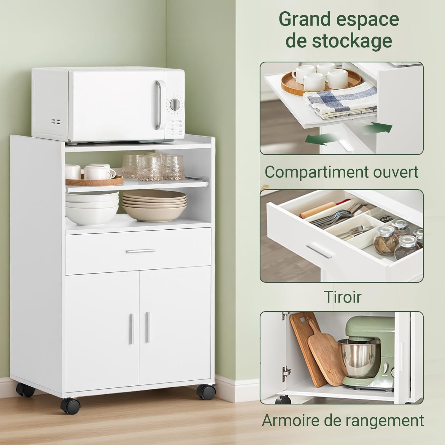 Detalle de SoBuy FSB09-W chariot de cuisine 92×59×40 cm 🍽