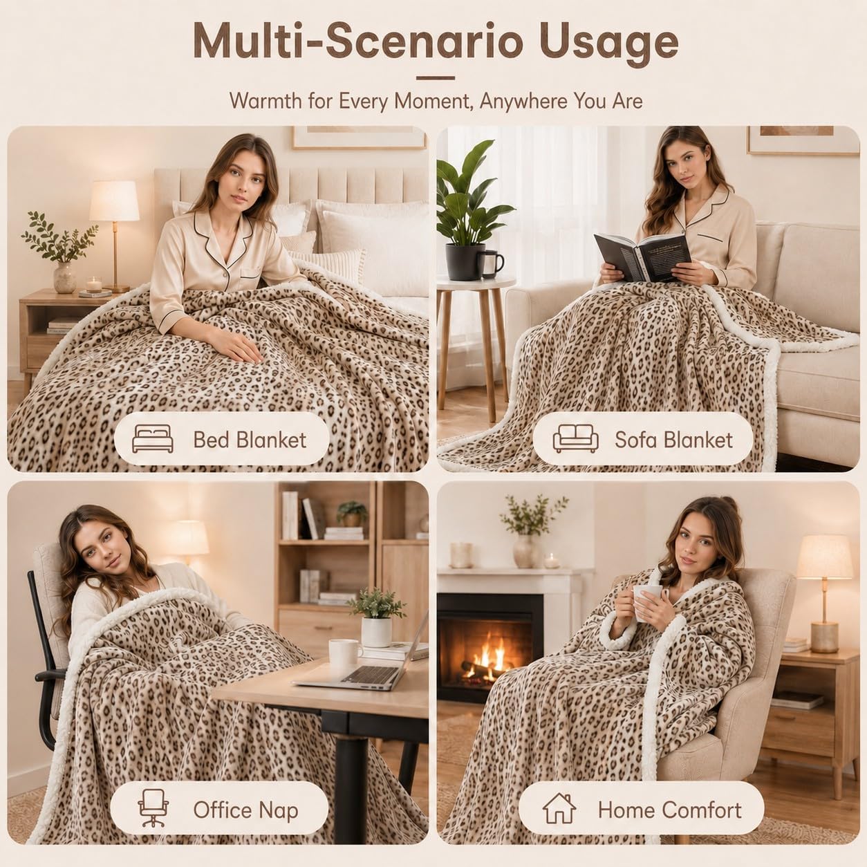 Detalle 1 de Beige Leopard Electric Heated Blanket 72x84"