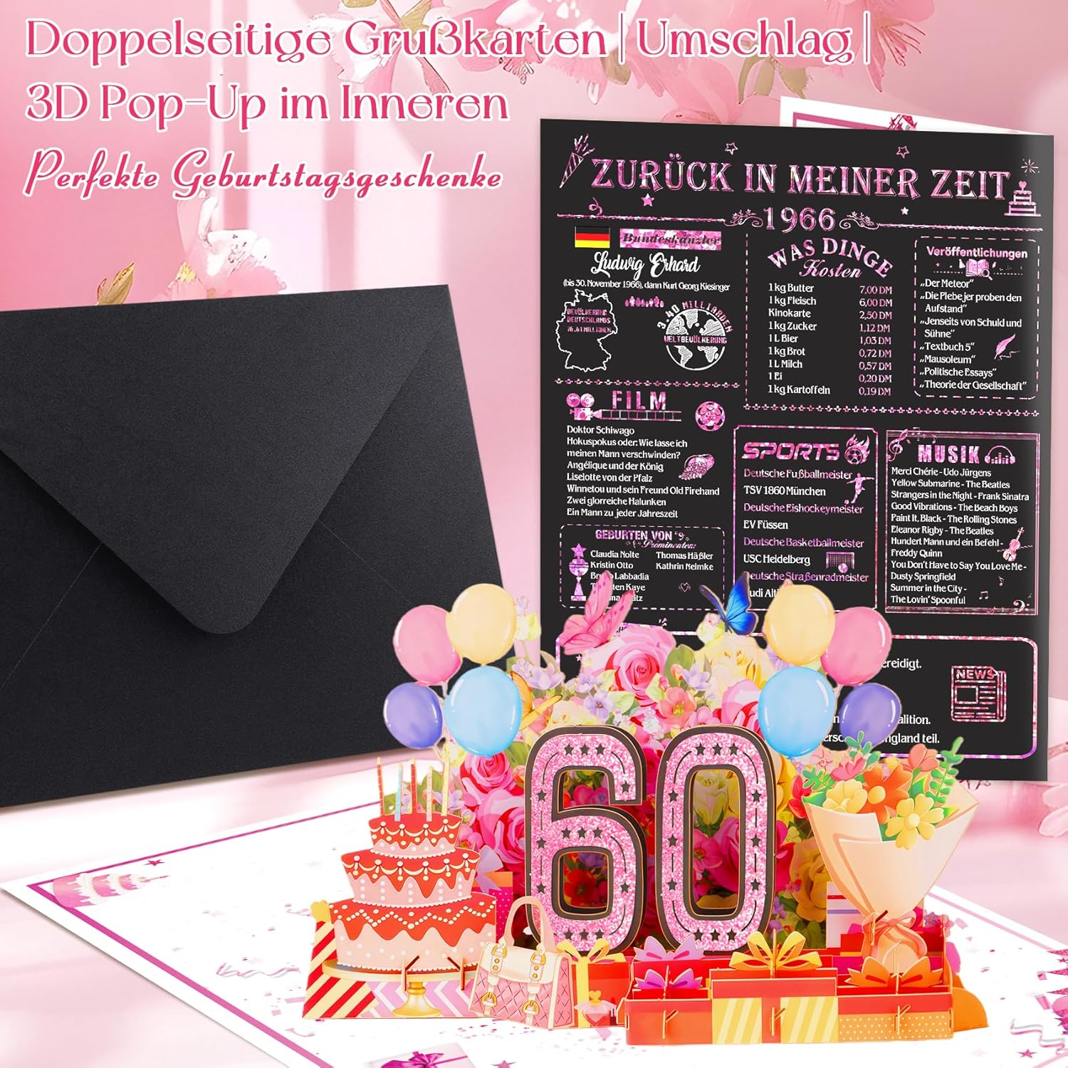 Detalle de OLOSONG 60. Geburtstag Pop-Up Karte – 3D-Luftballon-Geschenk zum 60. Geburtstag