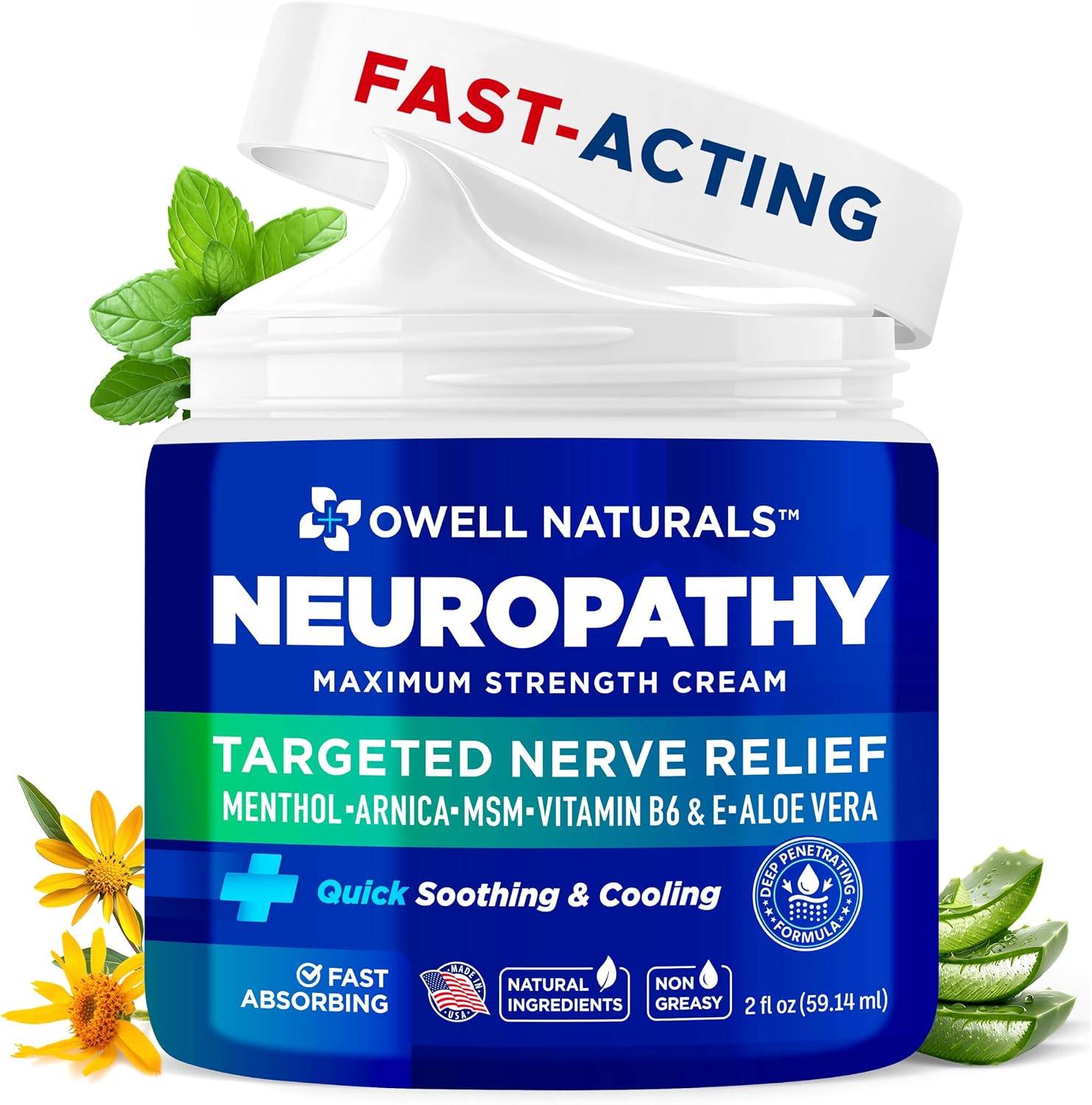 Detalle de Owell Naturals Neuropathy Cream Extra Strength – Fast Absorbing Cooling 2-Pack