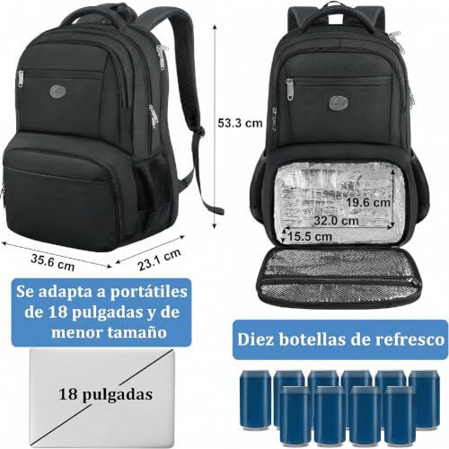 Detalle 2 de MATEIN Mochila Portátil 18 Pulgadas: Impermeable, con Compartimento Térmico y Organización Completa