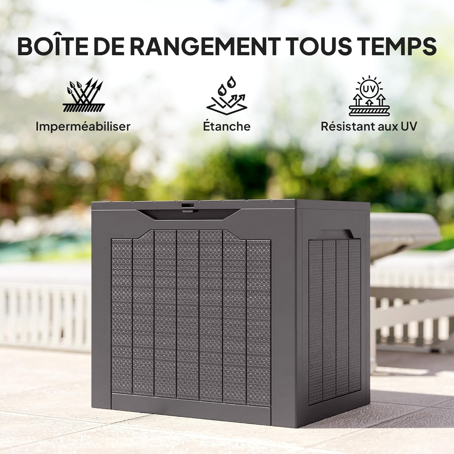 Detalle de Coffre de rangement extérieur Outsunny 93L — coffre étanche avec poignées encastrées