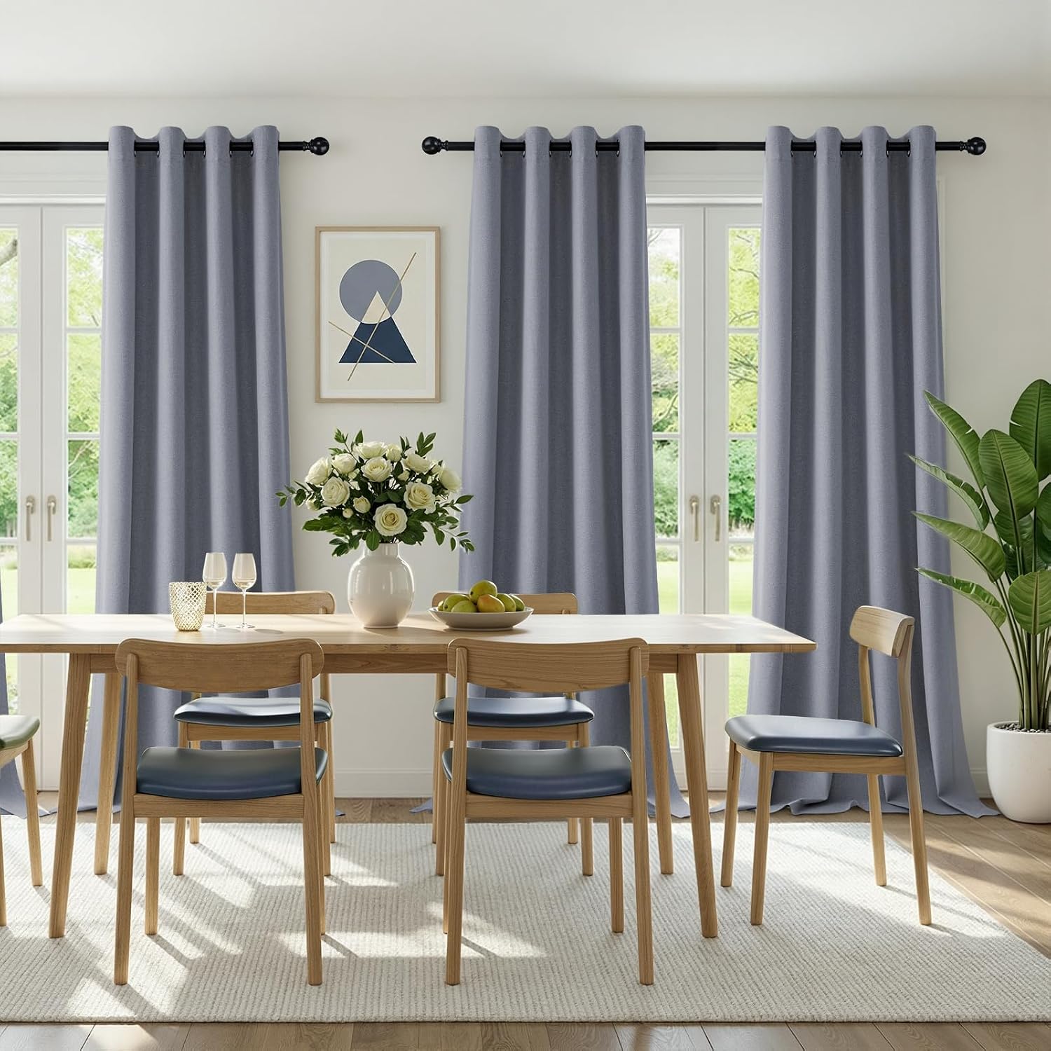 Detalle 1 de HushLoom verduisteringsgordijnen 140 x 175 cm, blauw, linnenlook en met oogjes