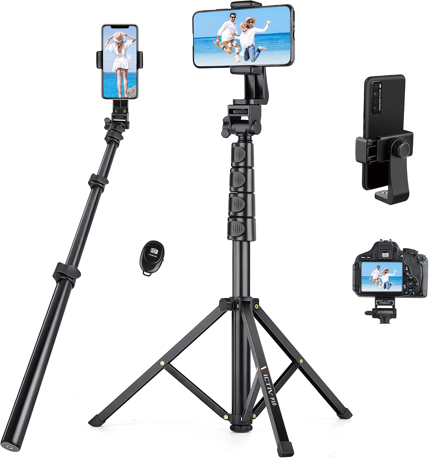Detalle de Victiv Tripod 70-Inch Phone Tripod with Remote, Holder, and 2-in-1 Design