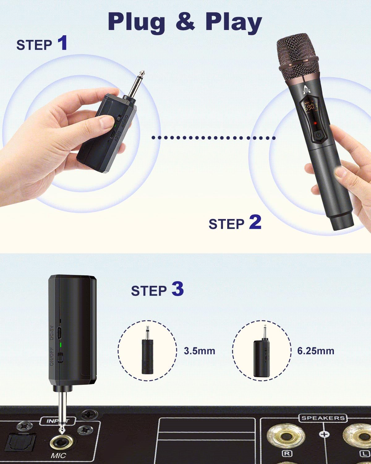 Detalle de ALPOWL Micrófono Inalámbrico UHF con Receptor y DSP para Karaoke y Voz en Vivo