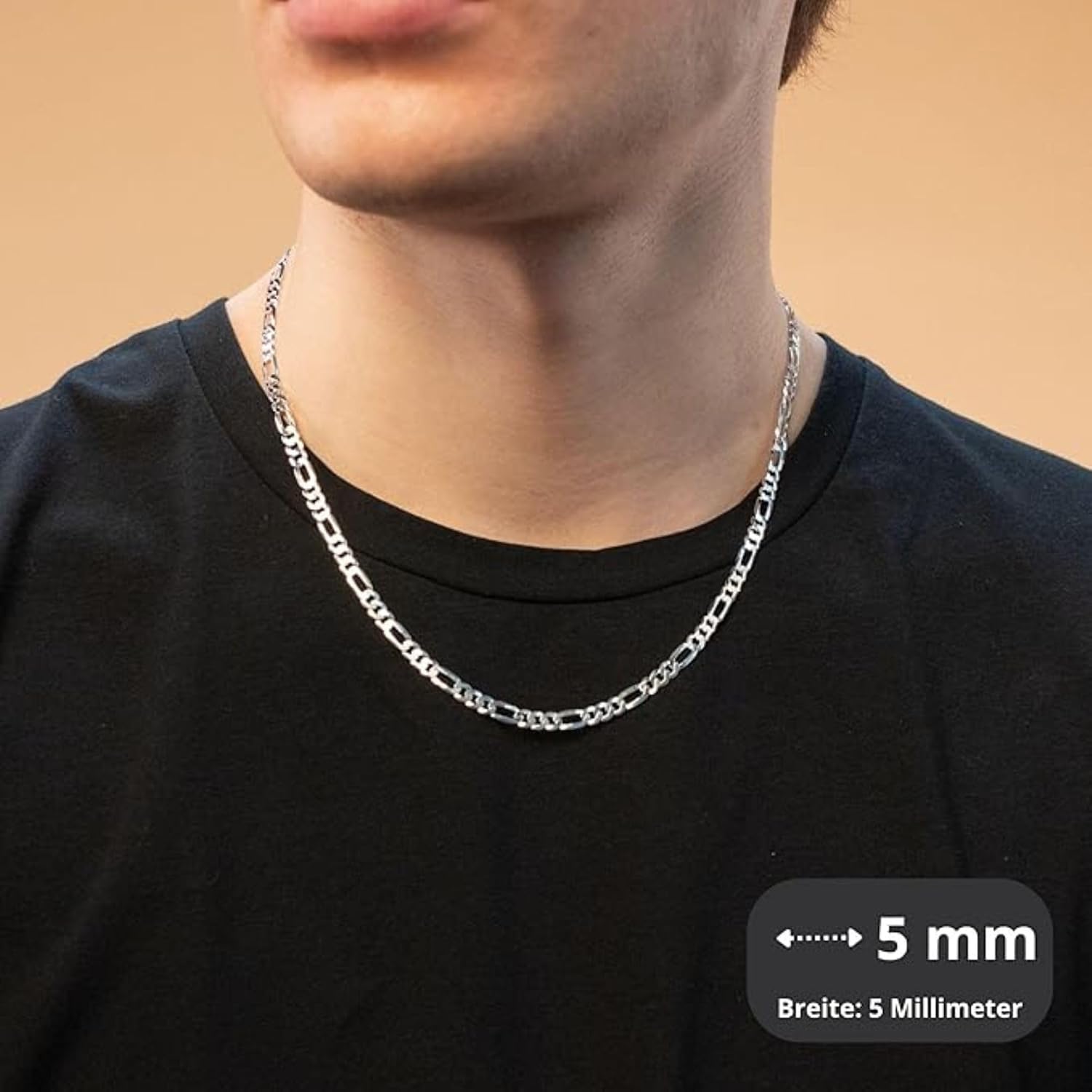 Detalle de QUADRI Kette Herren Silber 925 – Figaro-Design aus Italien mit Silver Plus Schutz